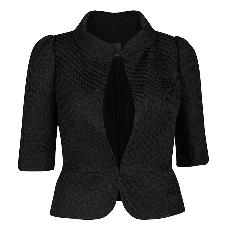 مملوكة مسبقًا Fendi Black Textured Short Sleeve Blazer S