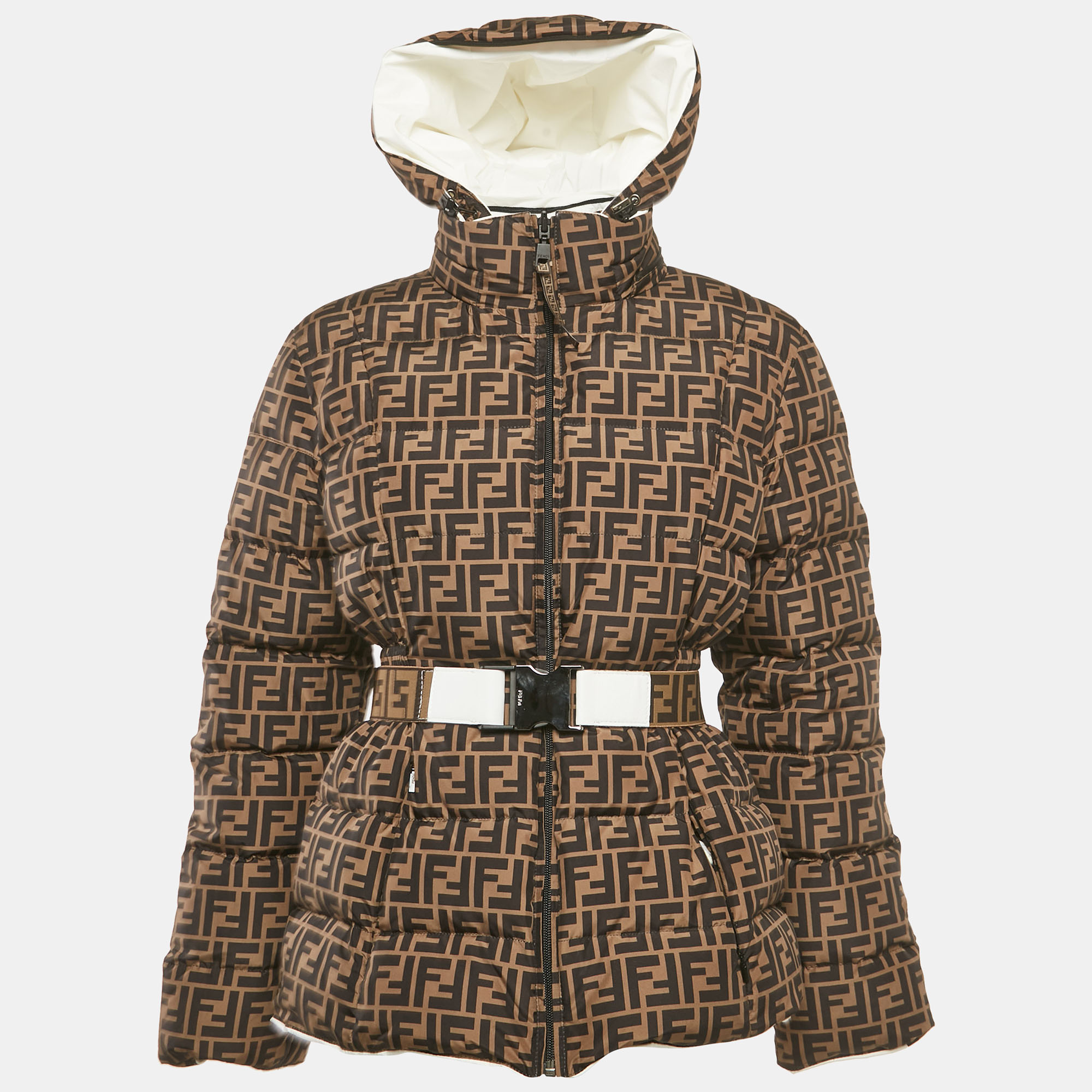 

Fendi Brown FF Nylon Belted Down Jacket S
