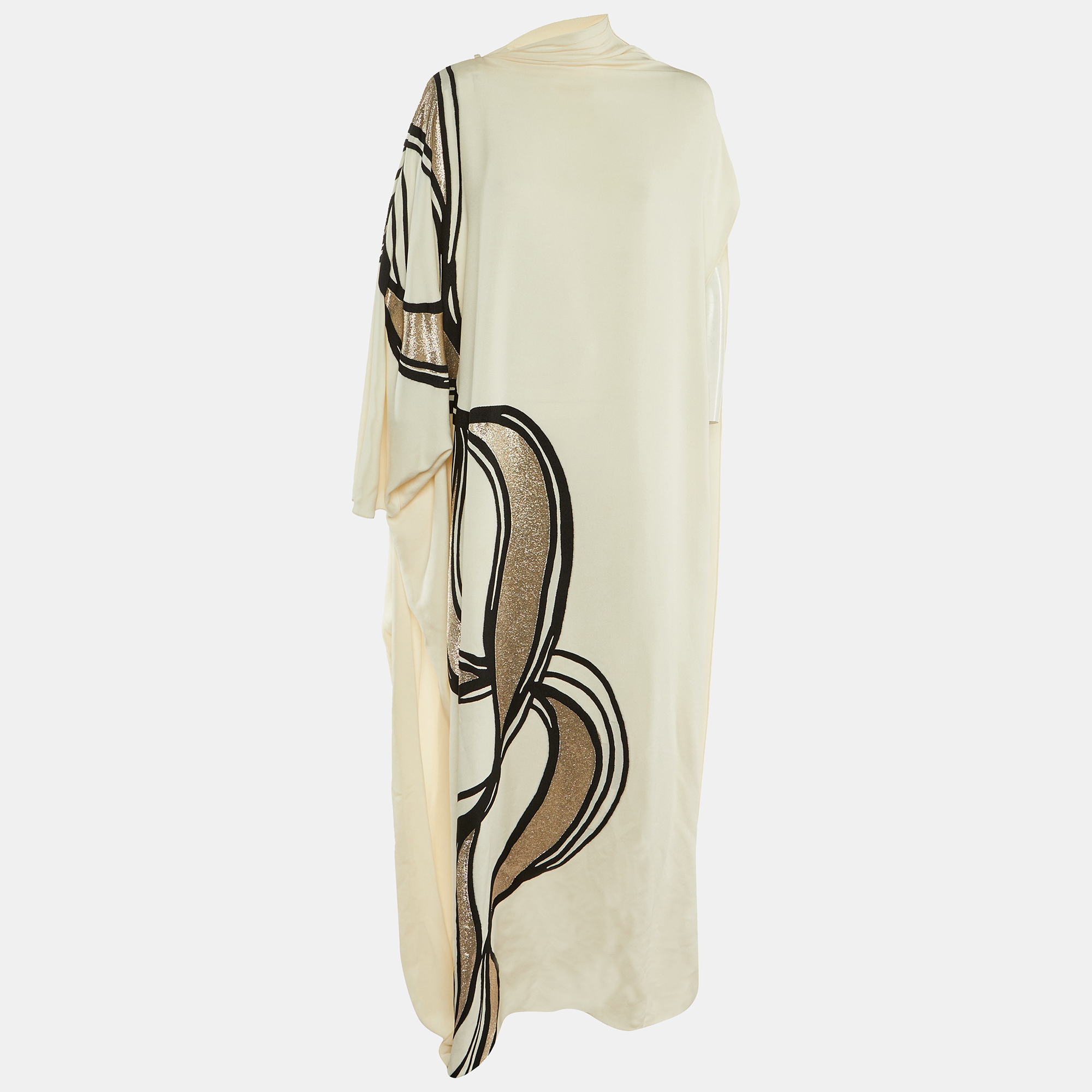 

Fendi X Antonio Lopez Ivory Silk Cady Cape Maxi Dress M, Cream