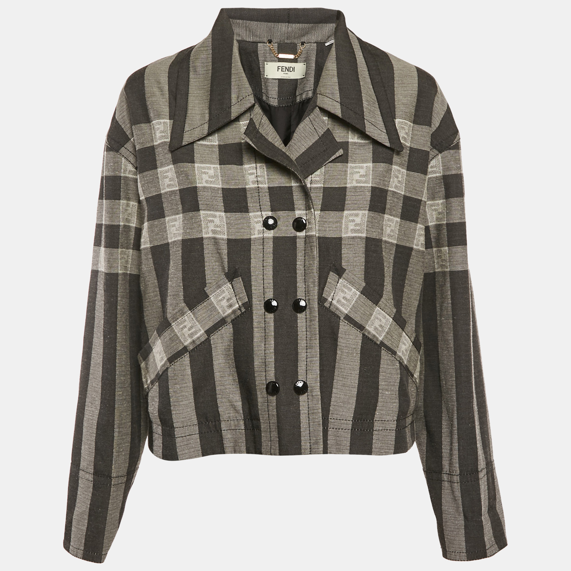 

Fendi Grey Stripe FF Zucca Jacquard Cotton Blend Jacket S