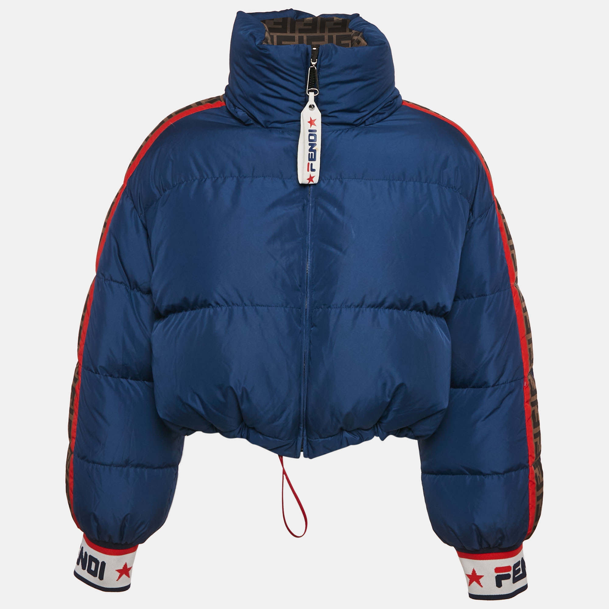 

Fendi x Fila Blue Zucca Print Nylon Reversible Down Jacket S, Navy blue