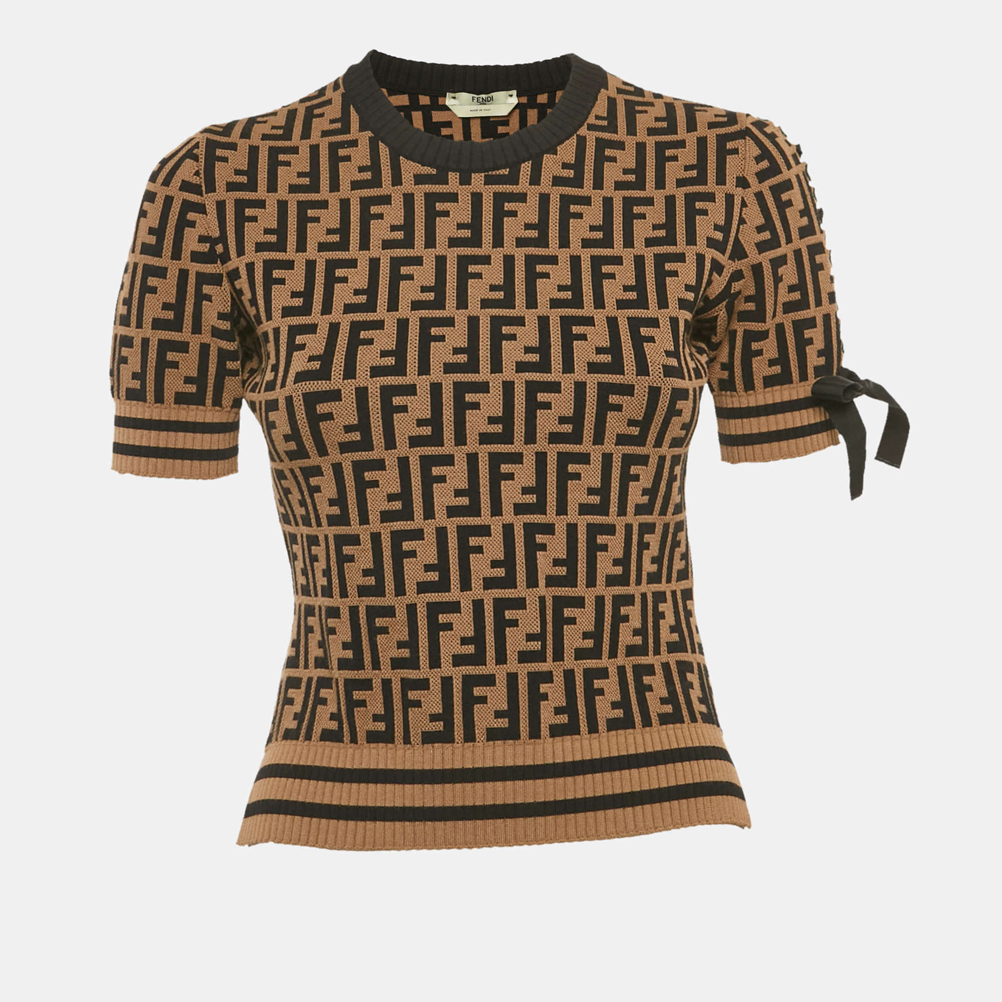 

Fendi Brown Zucca Jacquard Knit Crew Neck Top S