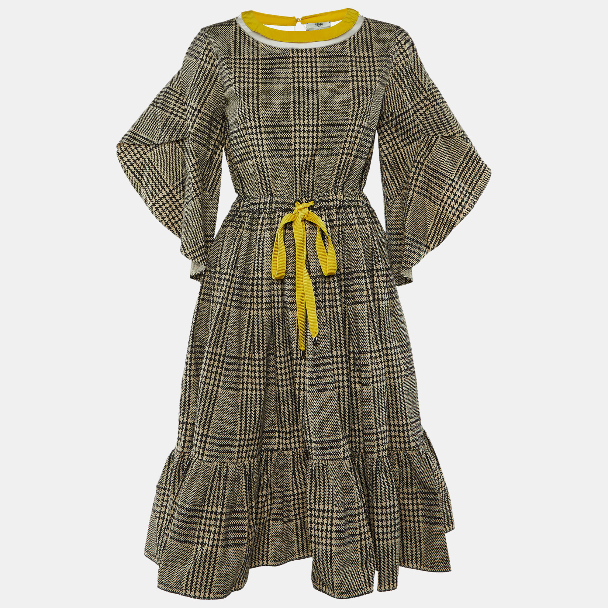 Fendi Brown printed Cotton Belted Maxi Dress S