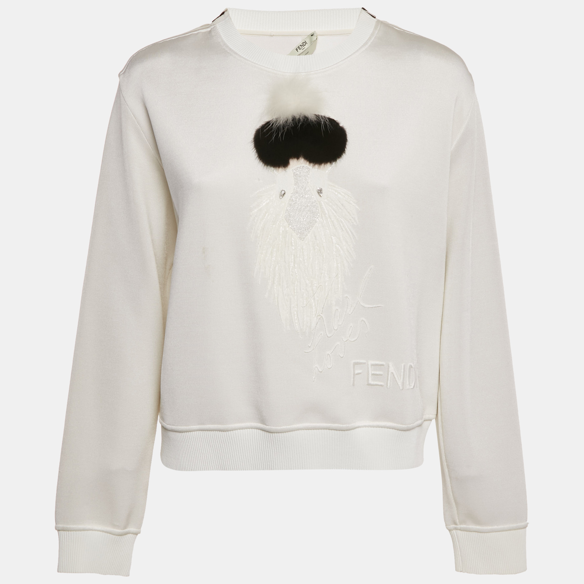 Pre-owned Fendi White Mink Fur Karl Lagerfeld Jersey Sweatshirt M
