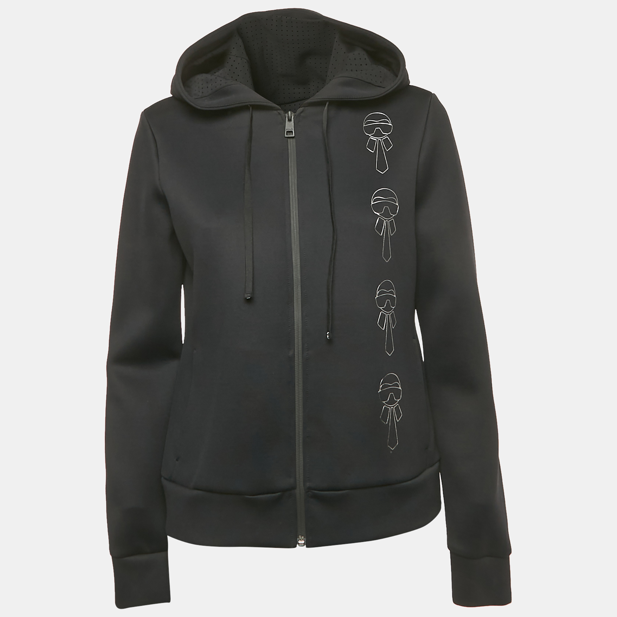 

Fendi Black Karl Lagerfeld Print Jersey Zip-Up Sweatshirt M