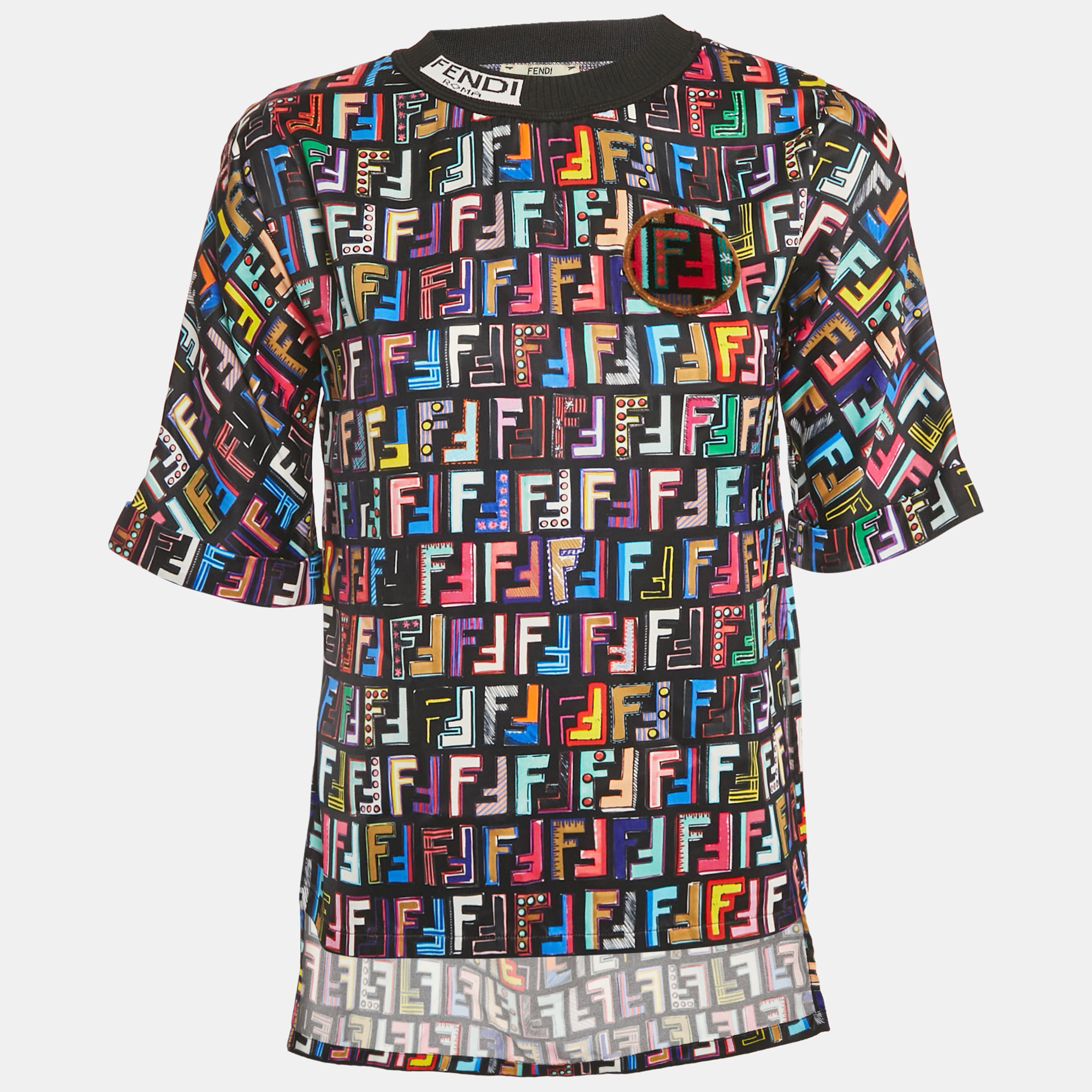 

Fendi Black FF Print Satin T-Shirt S