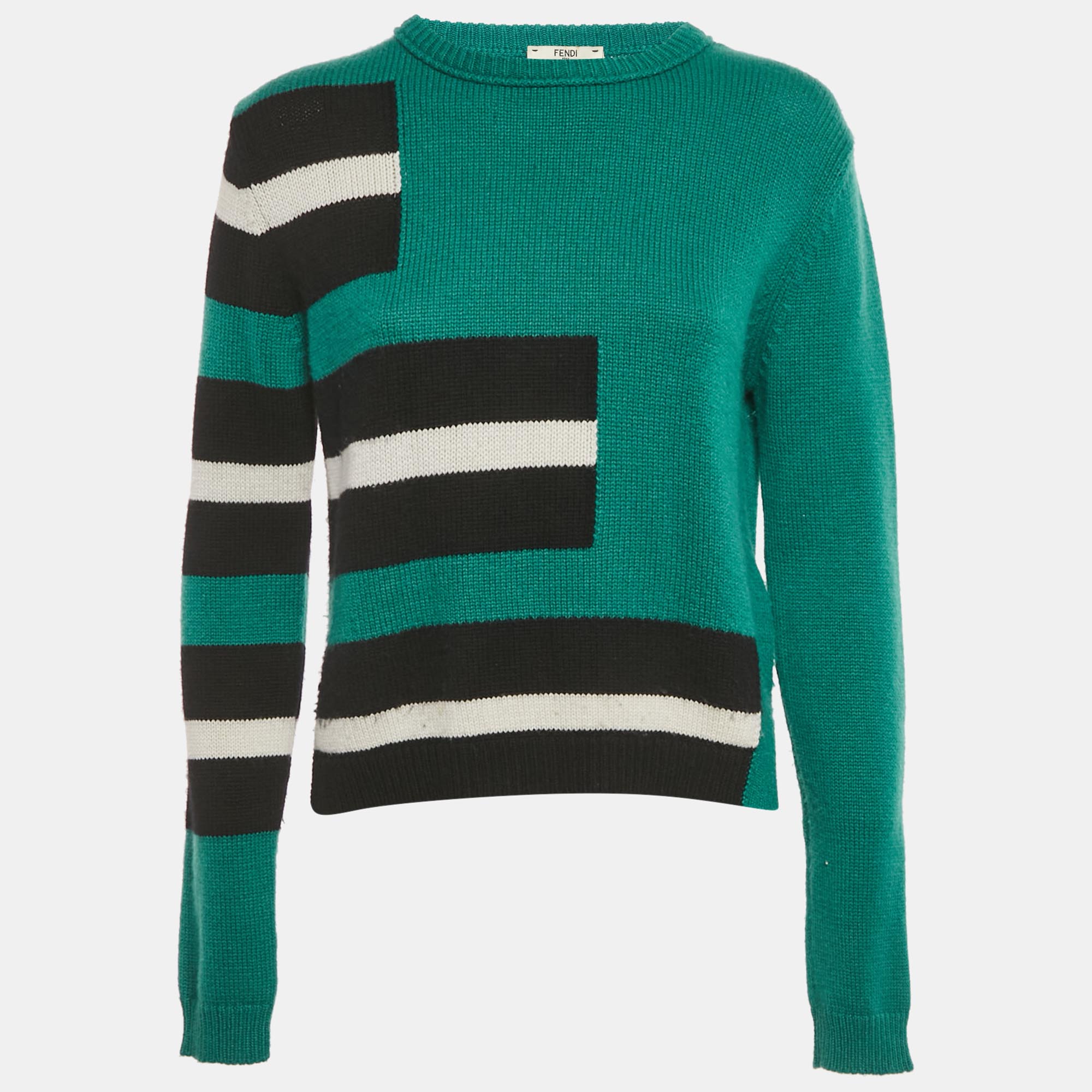 Pre-owned Fendi Green Rib Knit Crewneck Sweater S