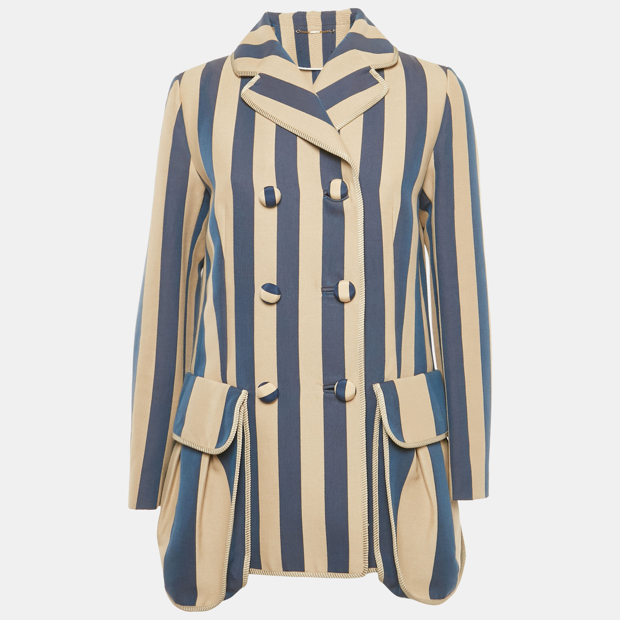 

Fendi Beige Striped Cotton Double Breasted Blazer M
