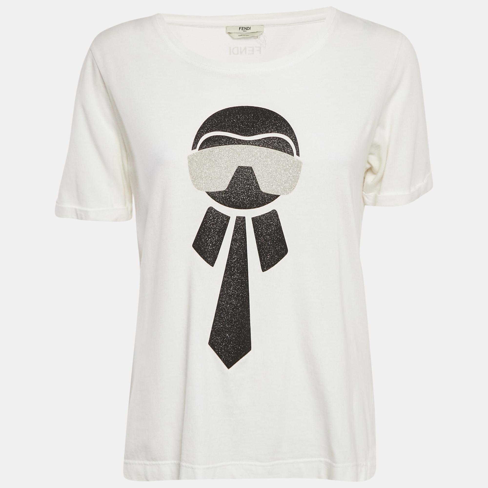

Fendi White Metallic Karlito Applique Cotton T-Shirt S
