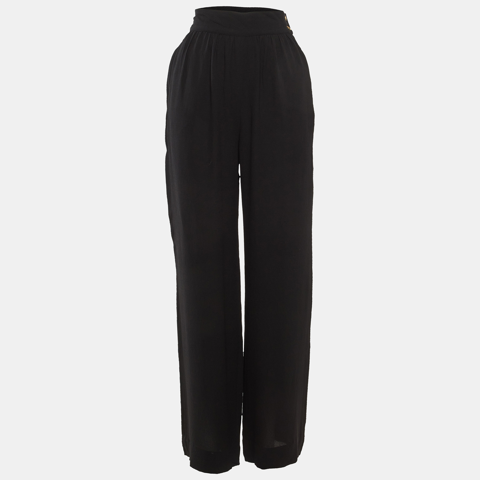 

Fendi Black Silk Crepe Wide Leg Trousers S