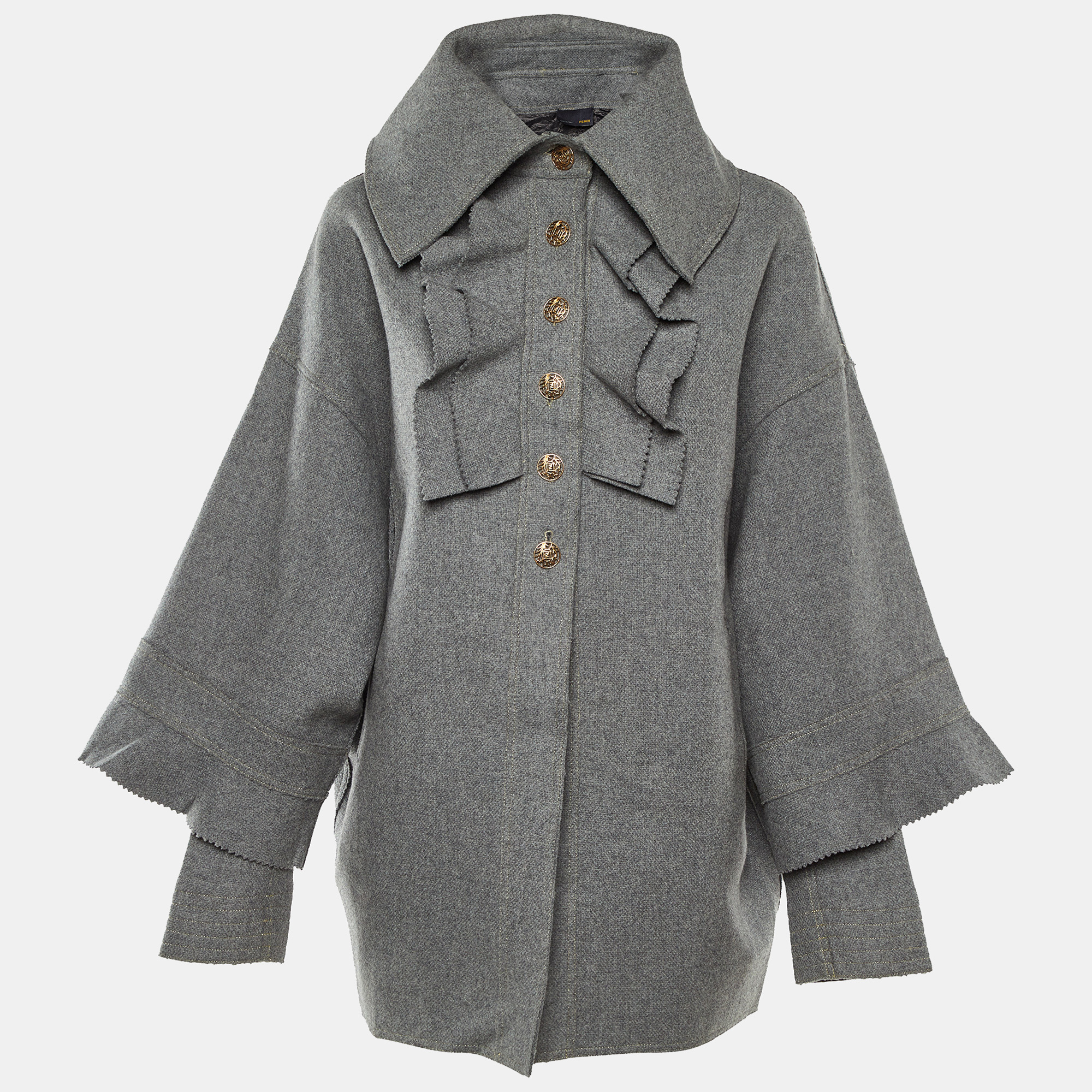 

Fendi Grey Wool Ruffled Button Front Overcoat S