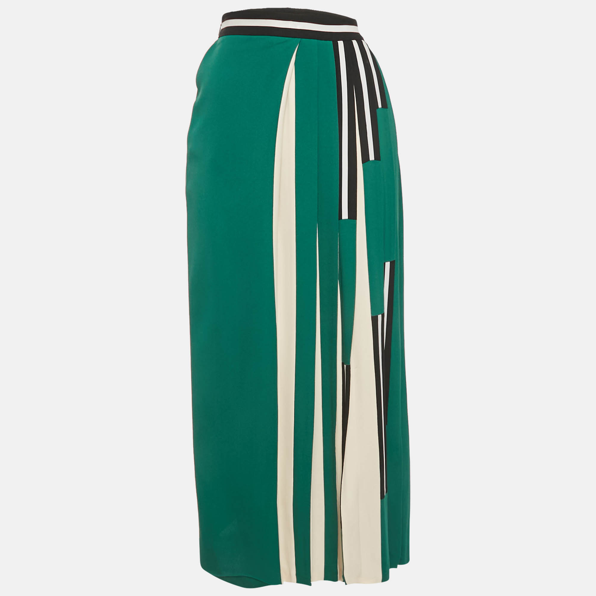 

Fendi Green & White Crepe Pleated Midi Skirt S