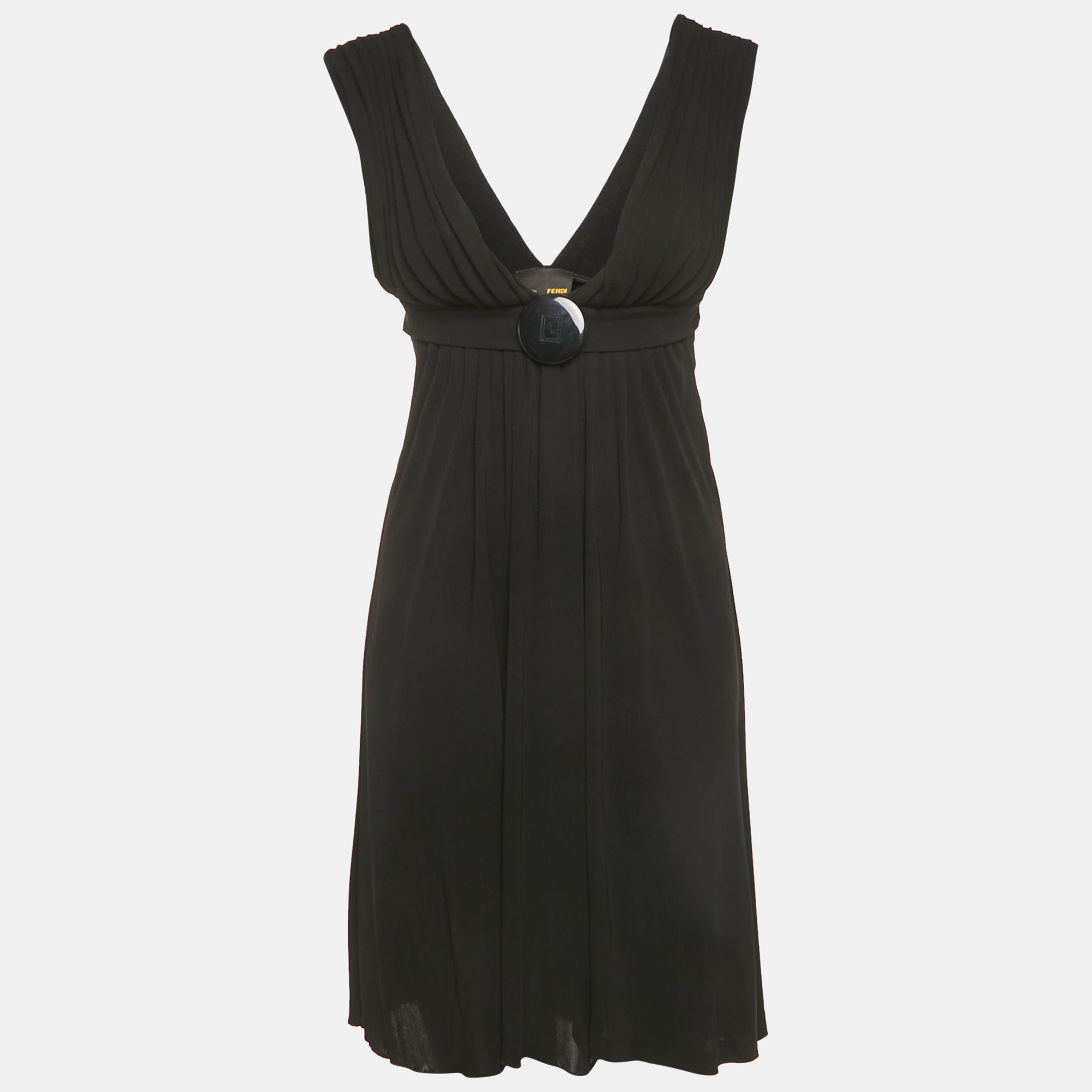 

Fendi Black Jersey Logo Detail Belted Sleeveless Mini Dress S