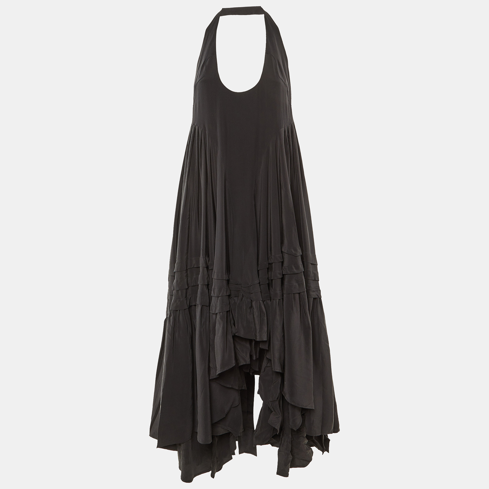 

Balenciaga Black Silk Halter Neck Asymmetric Maxi Dress S