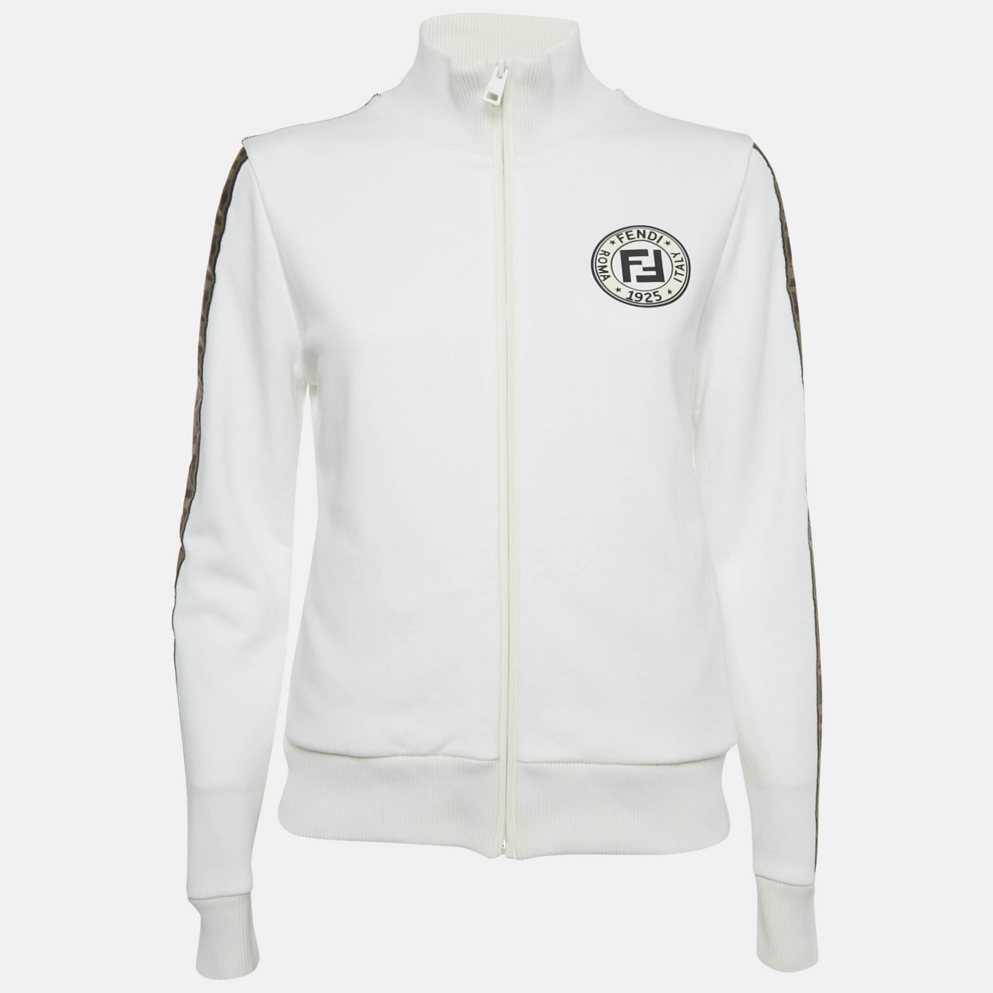 

Fendi White FF Applique Jersey Zip-Up Jacket M
