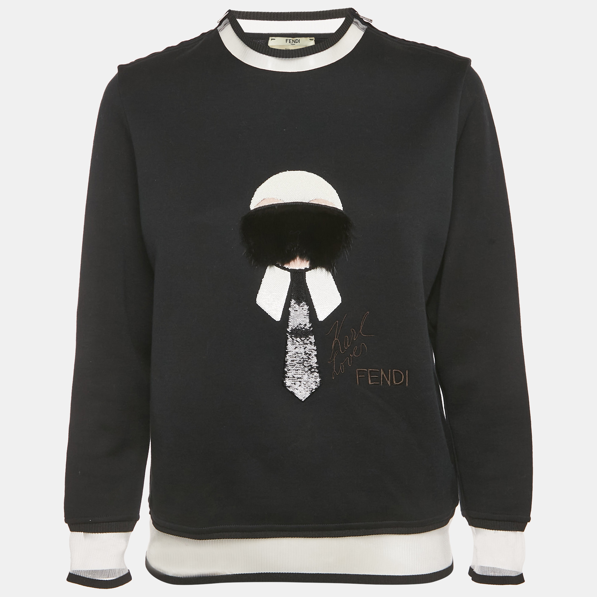 

Fendi Black Karl Loves Fendi Cotton Knit Sweatshirt XS