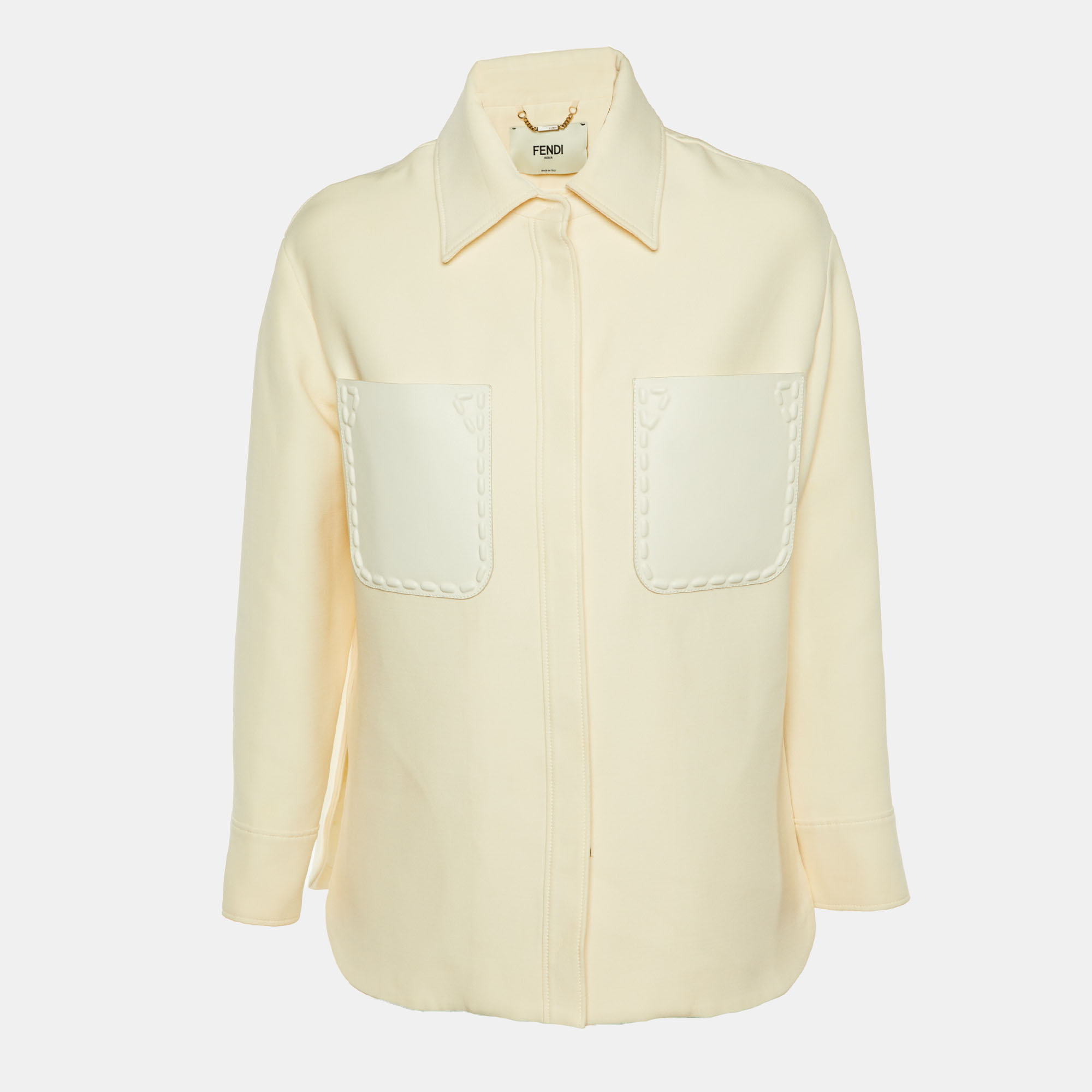Pre-owned Fendi Cream Wool & Silk Oversized Go-to Jacket Xs In White