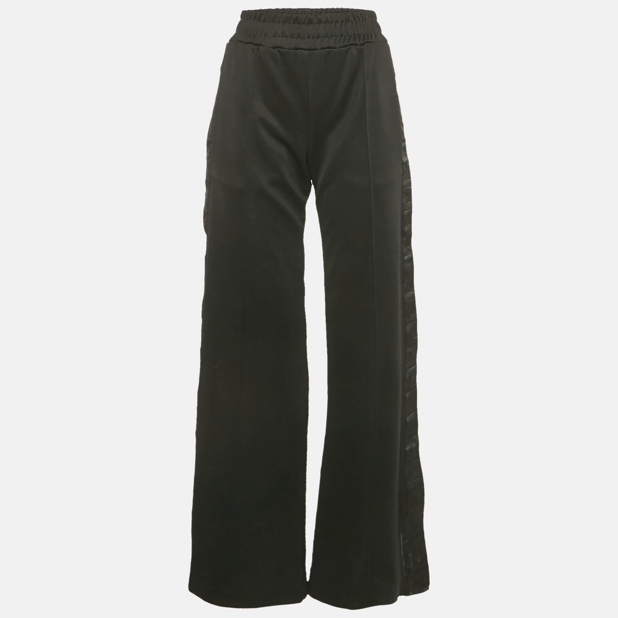 

Fendi Black Jersey Side Button Detail Zucca Tape Trimmed Trousers S