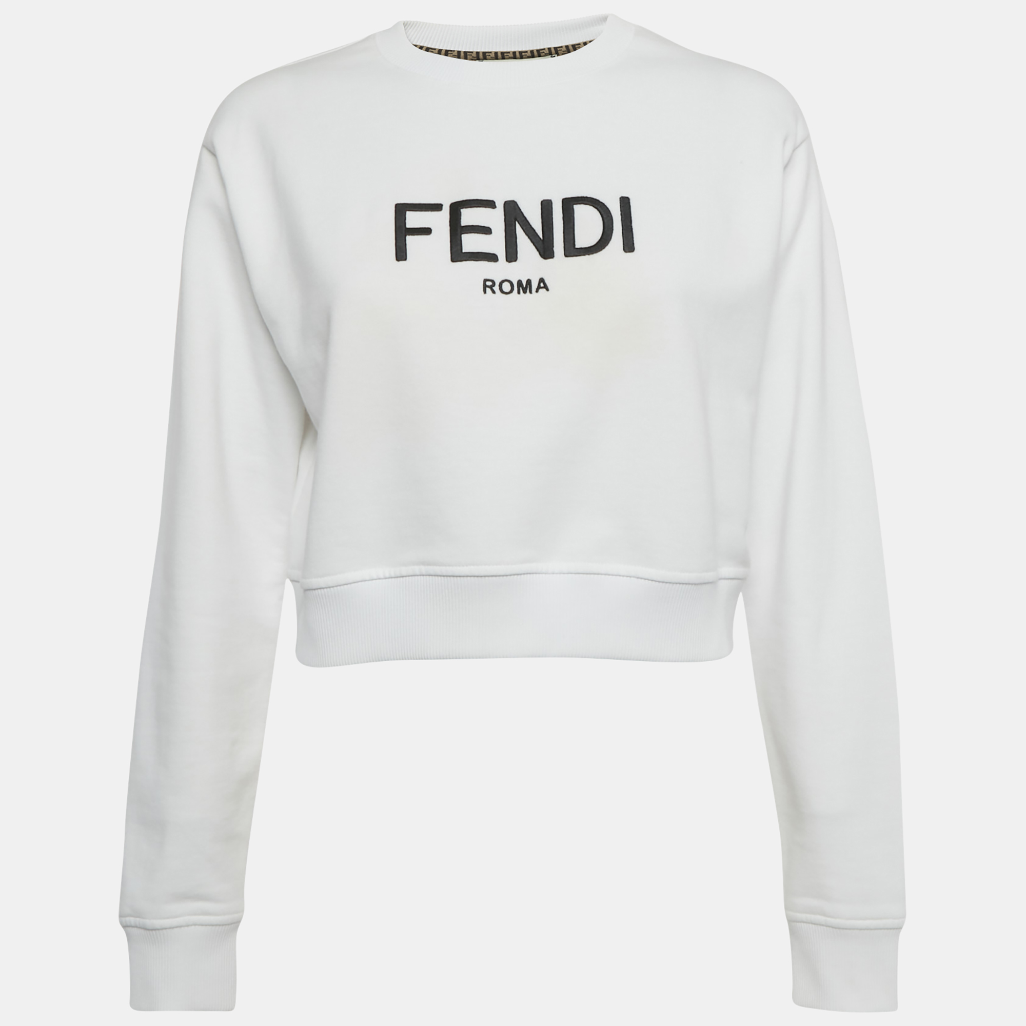 

Fendi White Logo Embroidered Cotton Knit Sweatshirt XS