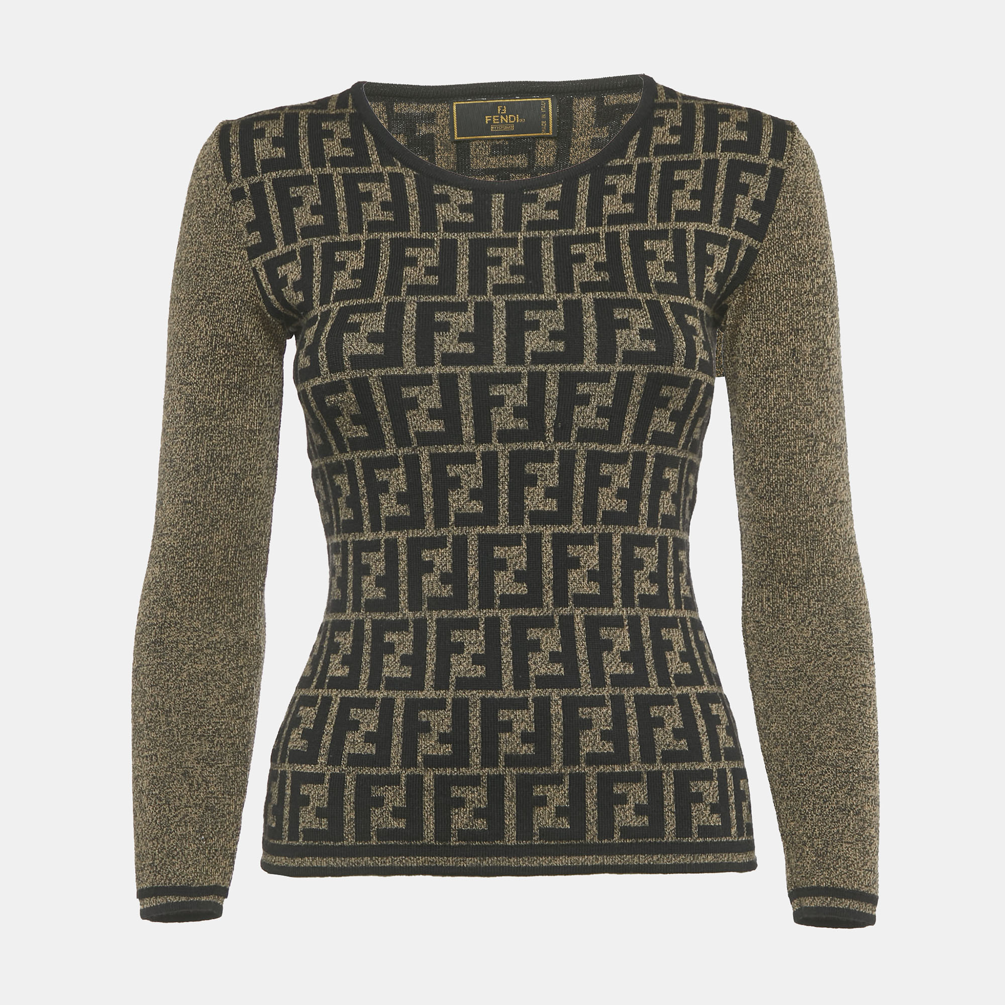 

Fendi Vintage Brown Zucca Monogram Jacquard Wool Knit Long Sleeve Sweater S