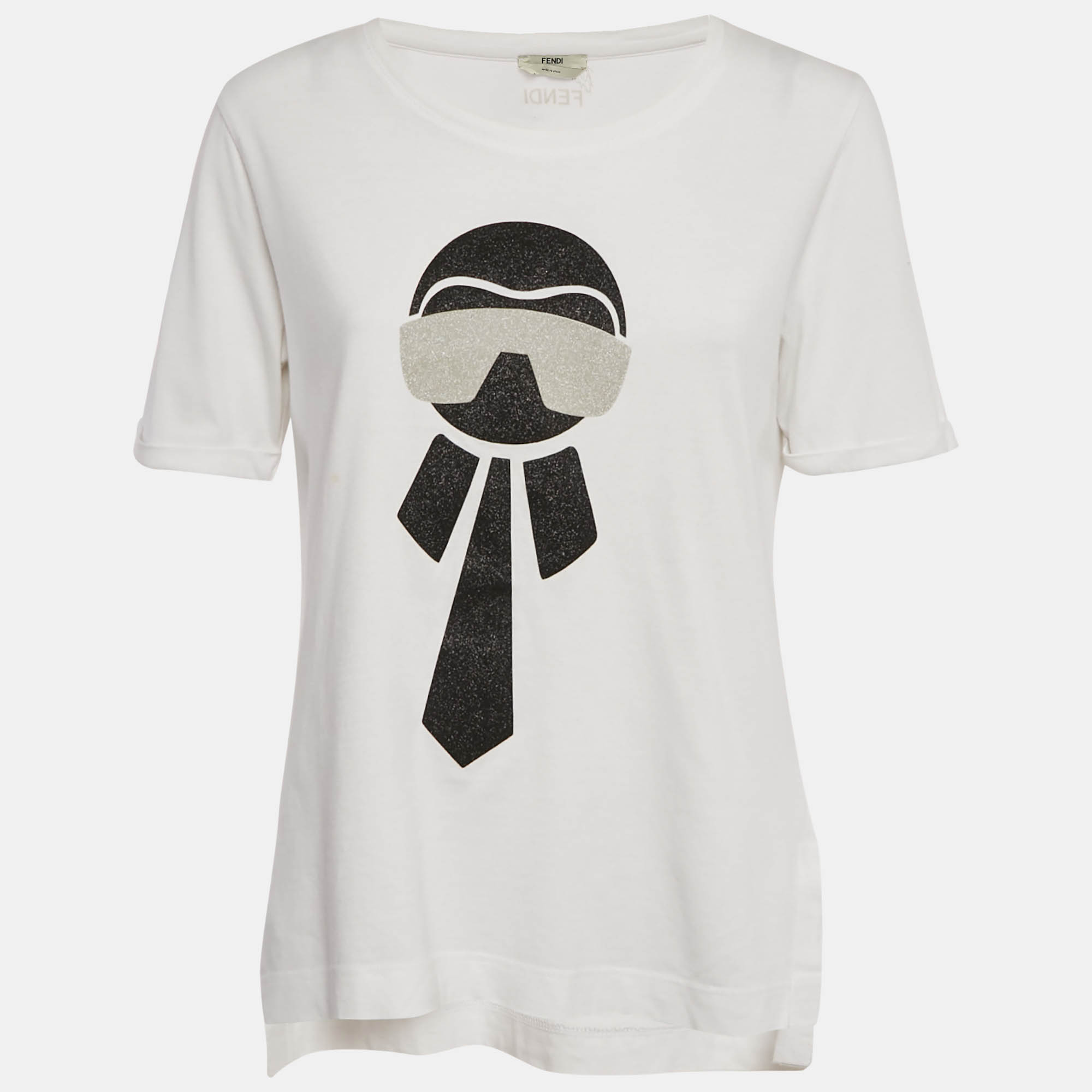 Fendi White Metallic Karl Print Jersey T-Shirt M