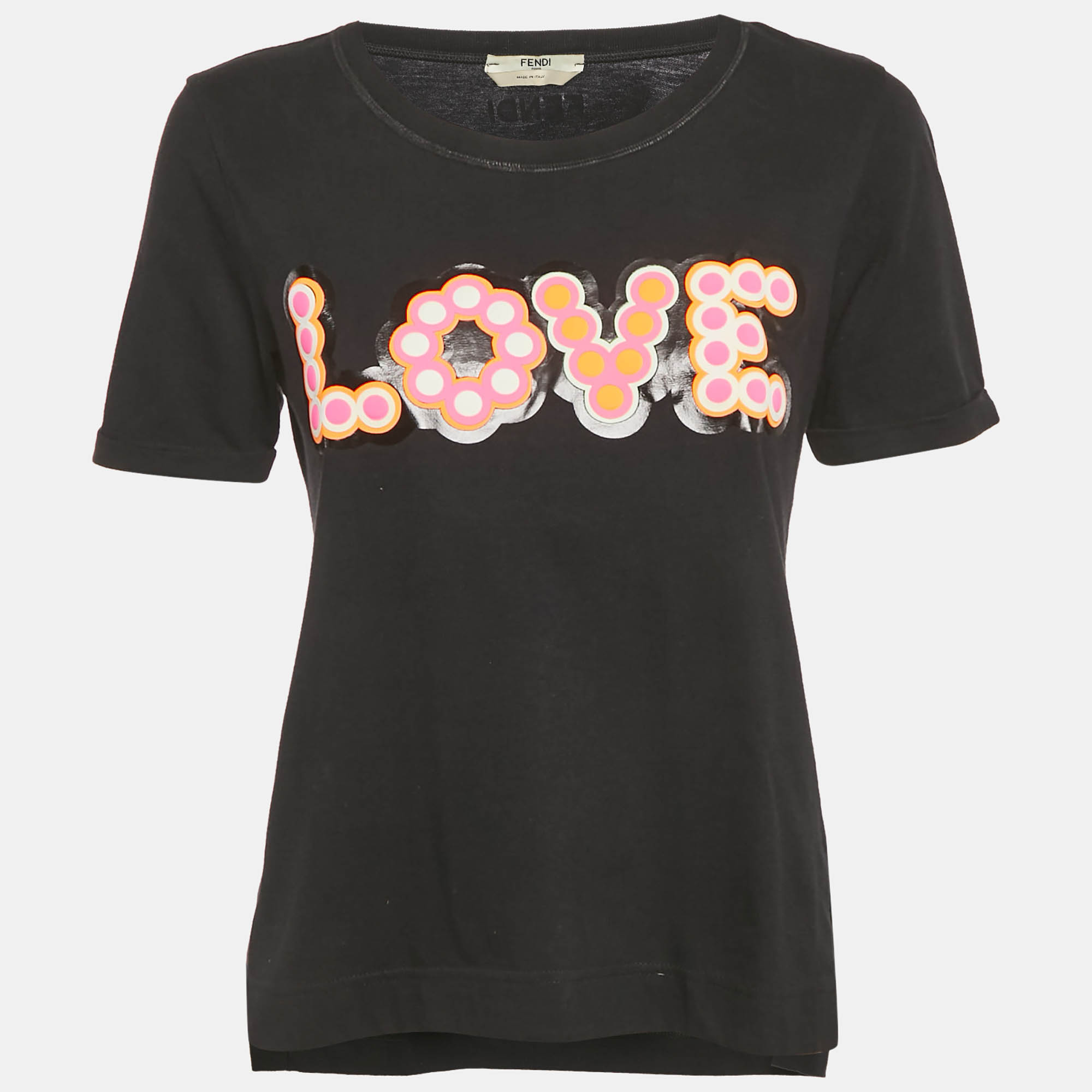 Fendi Black Love Applique Cotton T-Shirt S