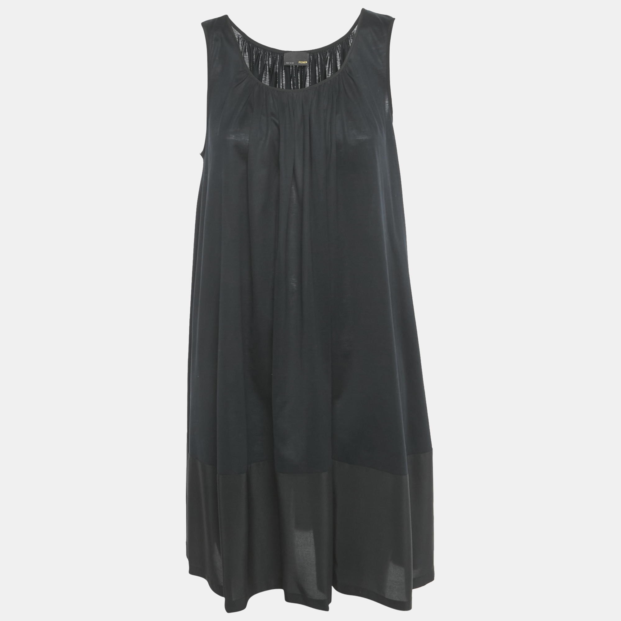 

Fendi Black Cotton Silk Trimmed Sleeveless Shift Dress L