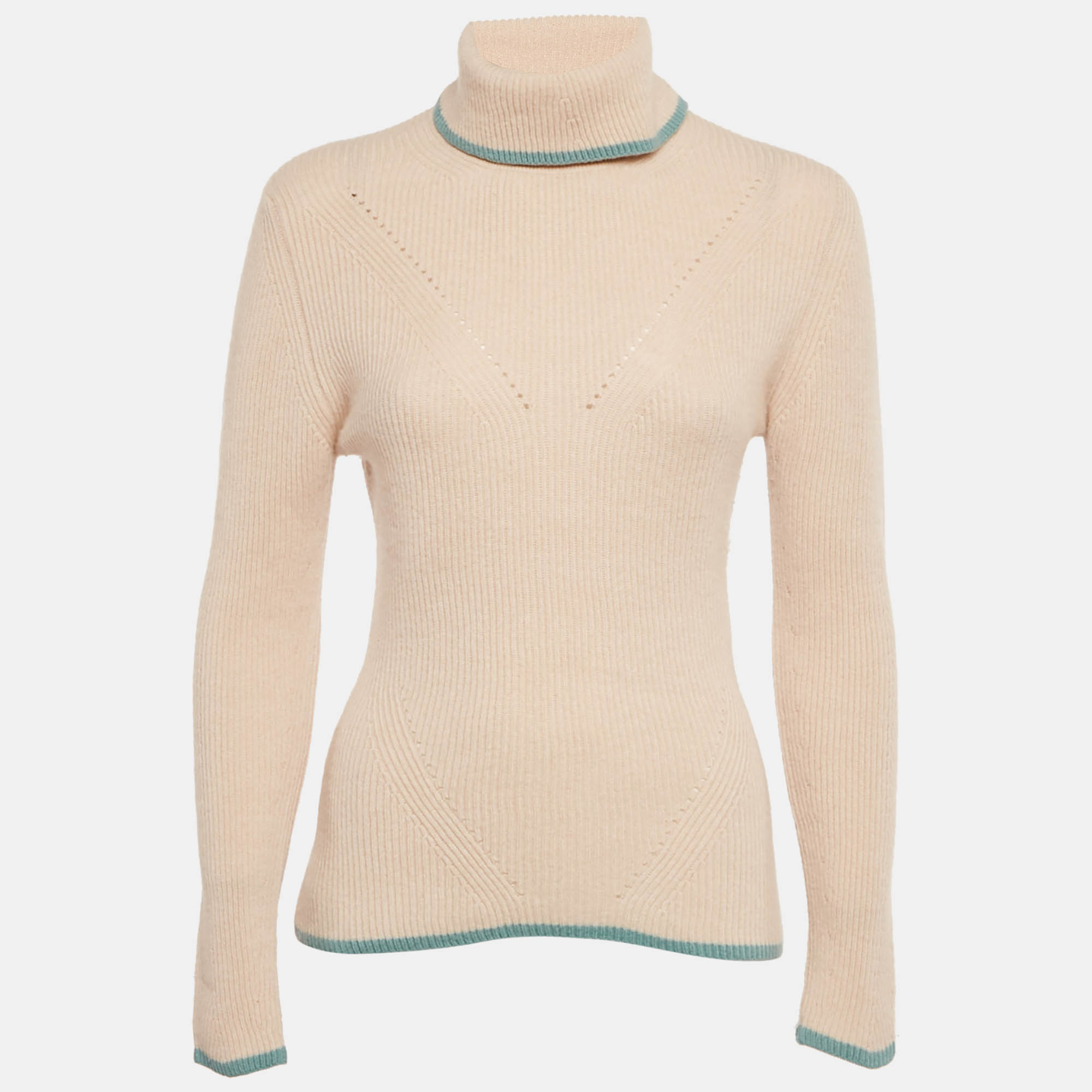 

Fendi Dusty Pink Cashmere Contrast Trim Turtle-Neck Sweater S