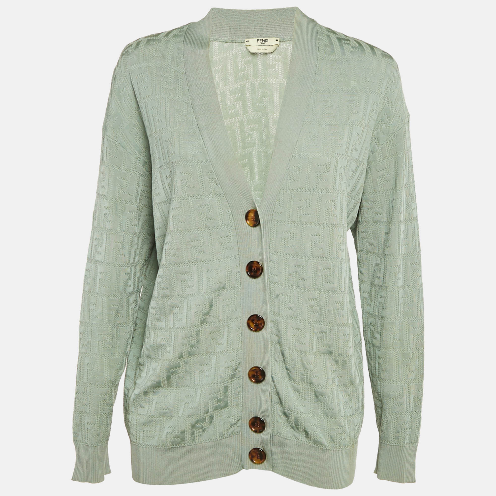 

Fendi Mint Green Logo Cotton Knit Cardigan M