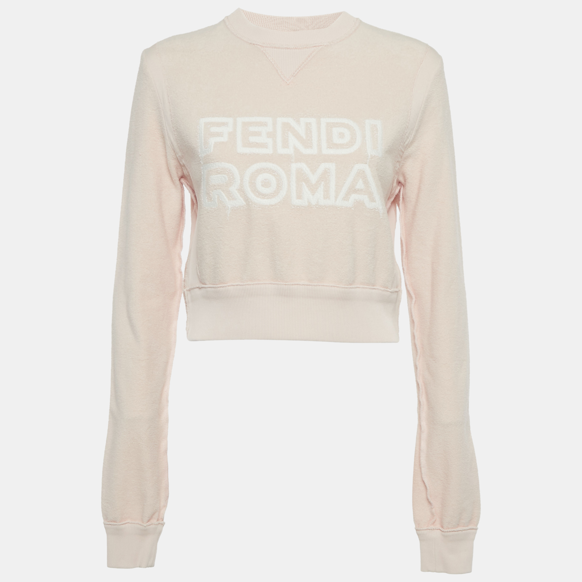 

Fendi Pink Logo Embroidered Cotton Knit Cropped Sweatshirt XS