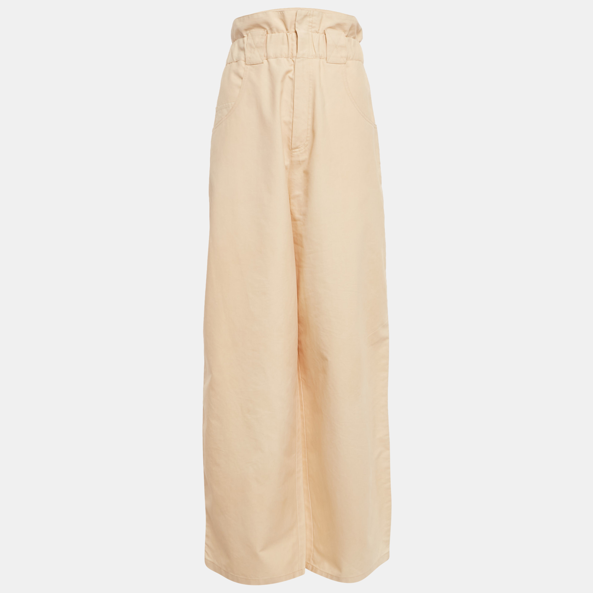 Pre-owned Fendi Beige Cotton Wide Leg Trousers M In Sand