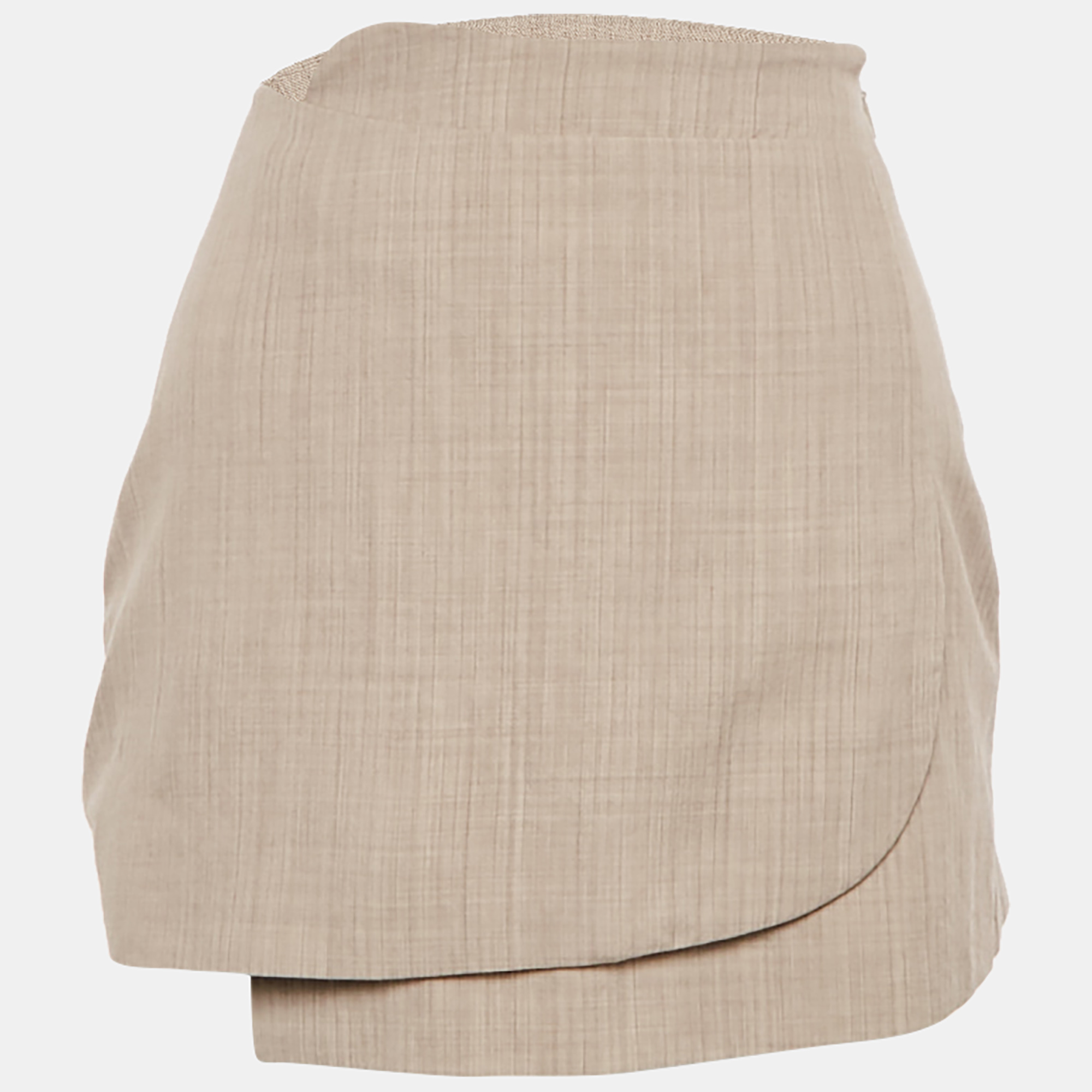 Pre-owned Fendi Beige Wool Wrap Style Mini Skirt Xs In Sand