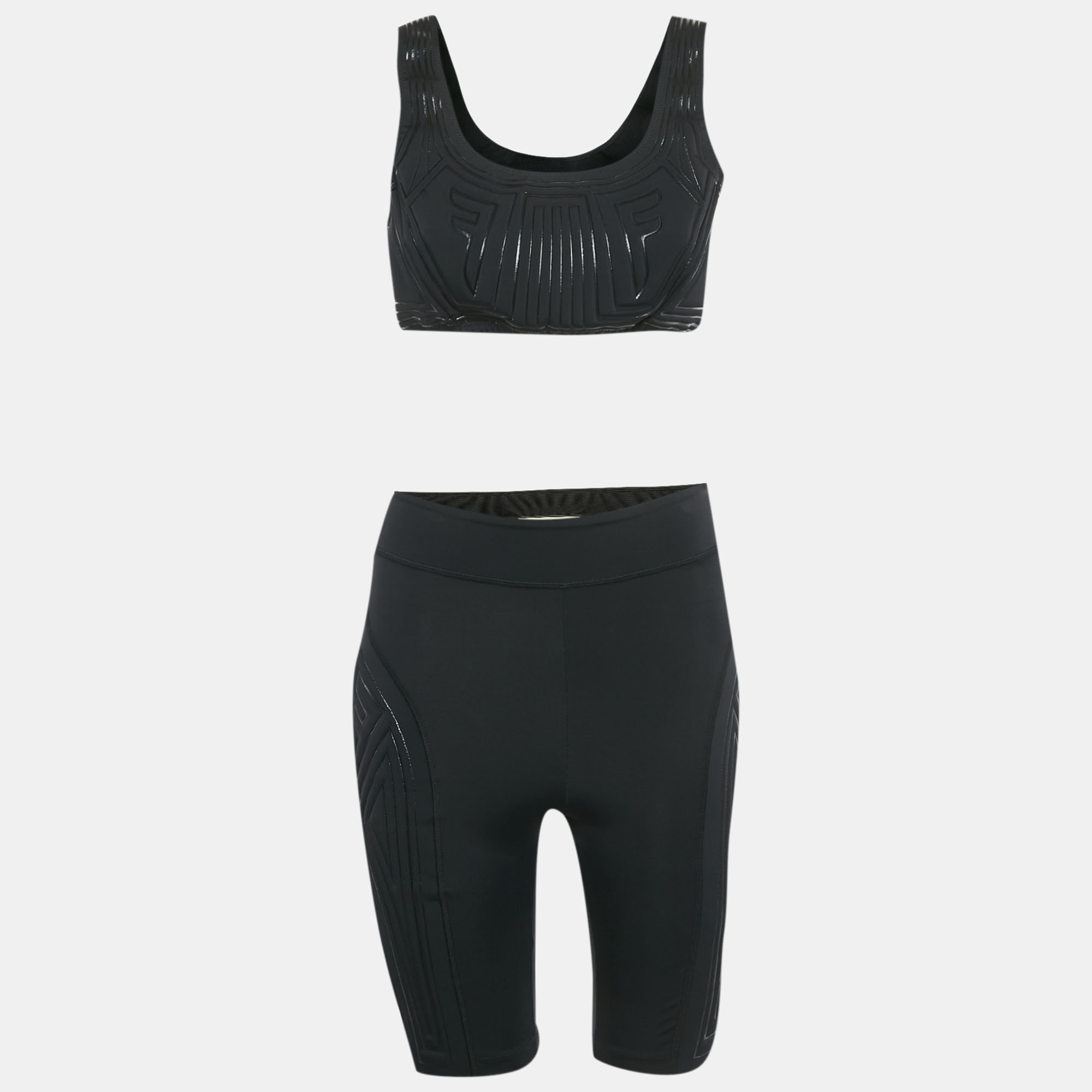 

Fendi Black Jersey Embossed Logo Pattern Shorts & Bralette Set S