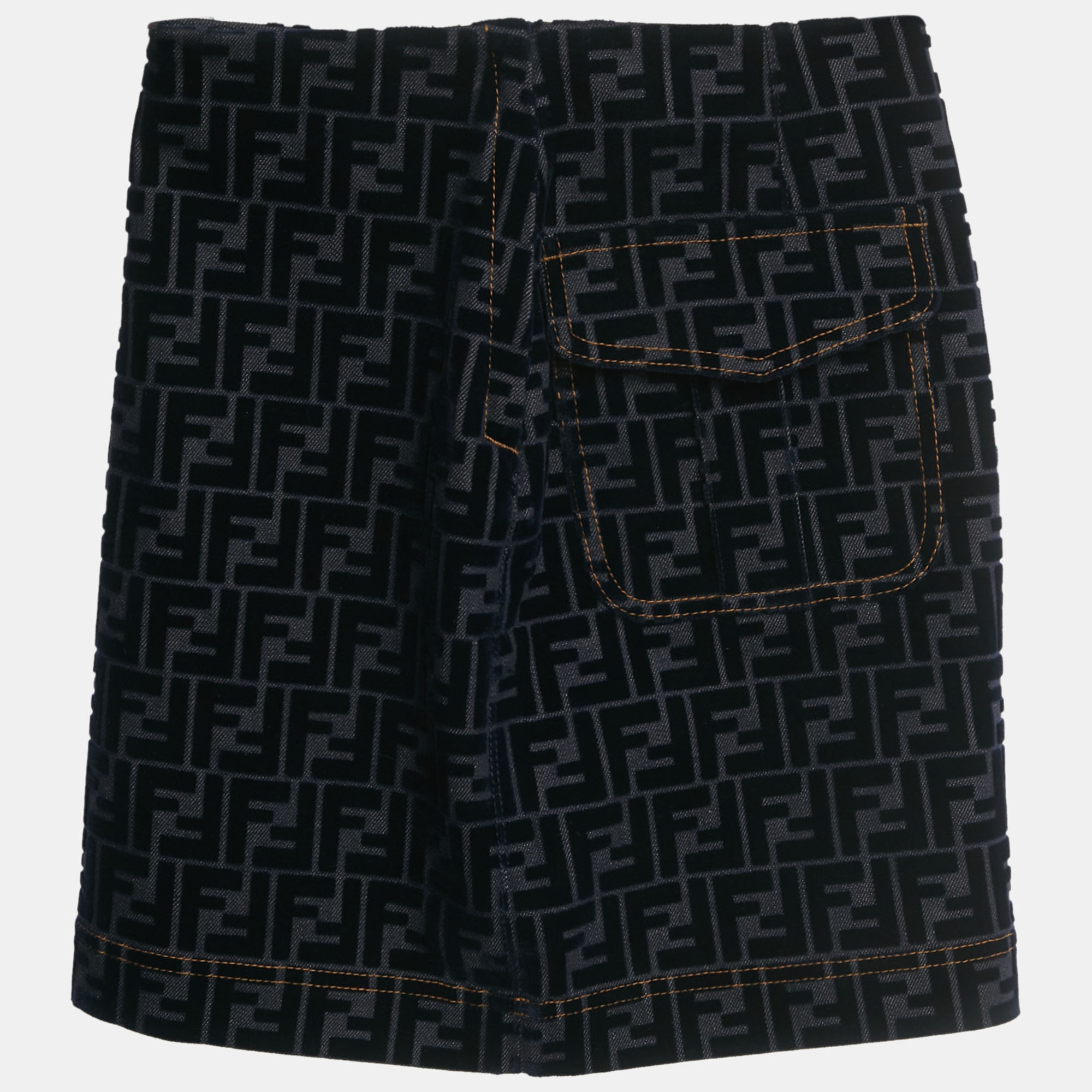

Fendi Navy Blue Zucca Velvet Flocking Mini Skirt XS