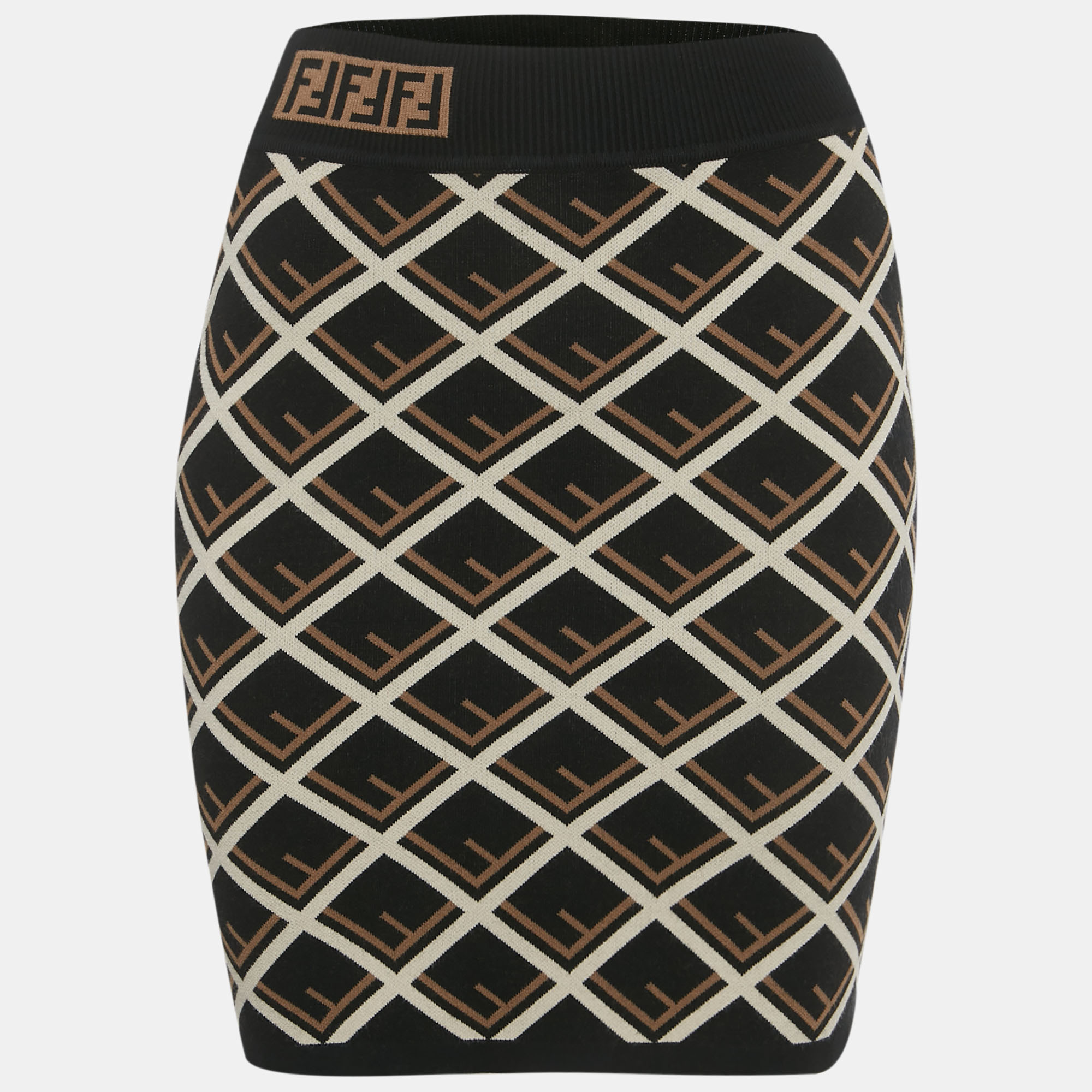 Pre-owned Fendi Black Monogram Pattern Knit Mini Skirt S