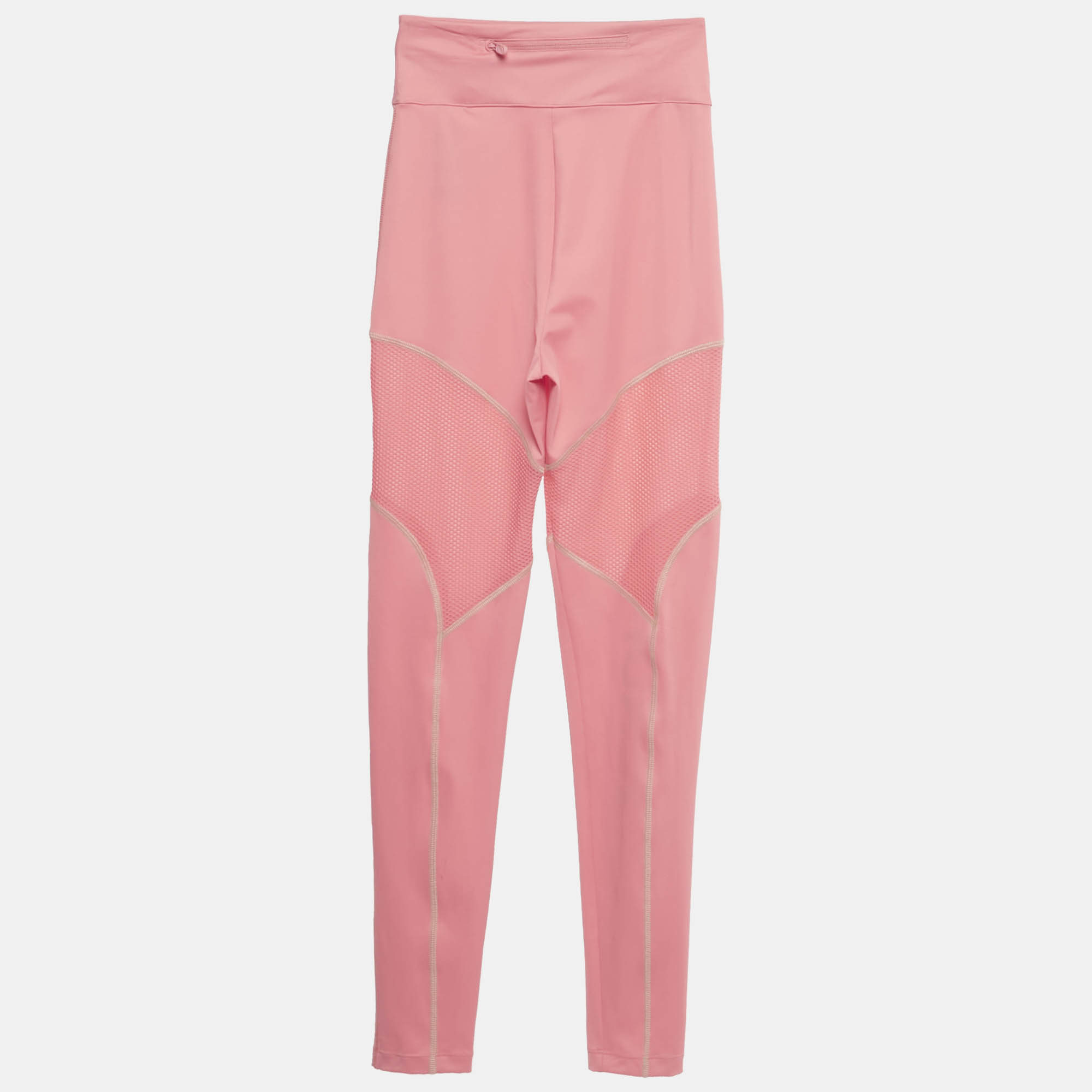 Pre-owned Fendi Pink Mesh Trim Jersey Active Leggings Xs