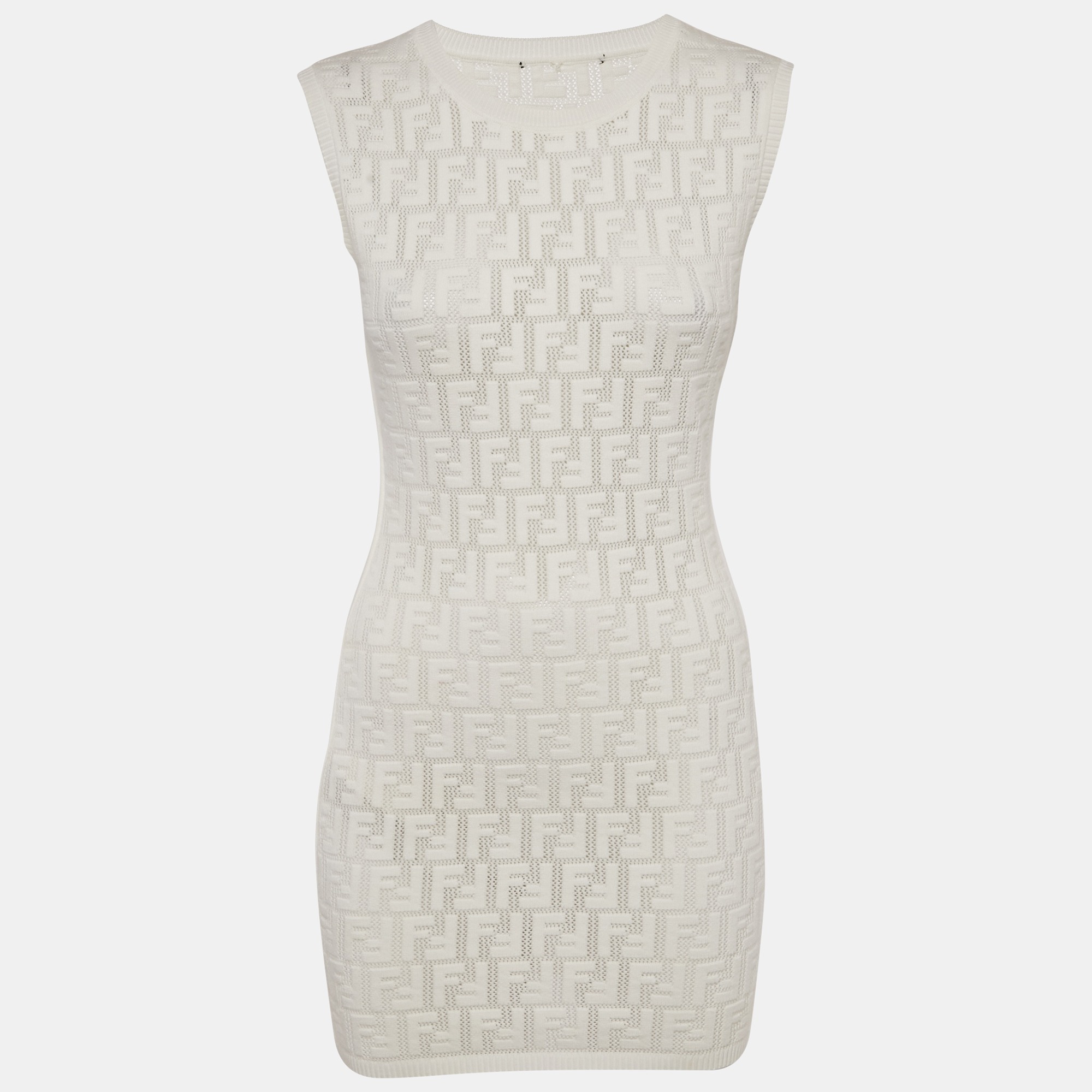 

Fendi White FF Jacquard Knit Sleeveless Mini Dress M