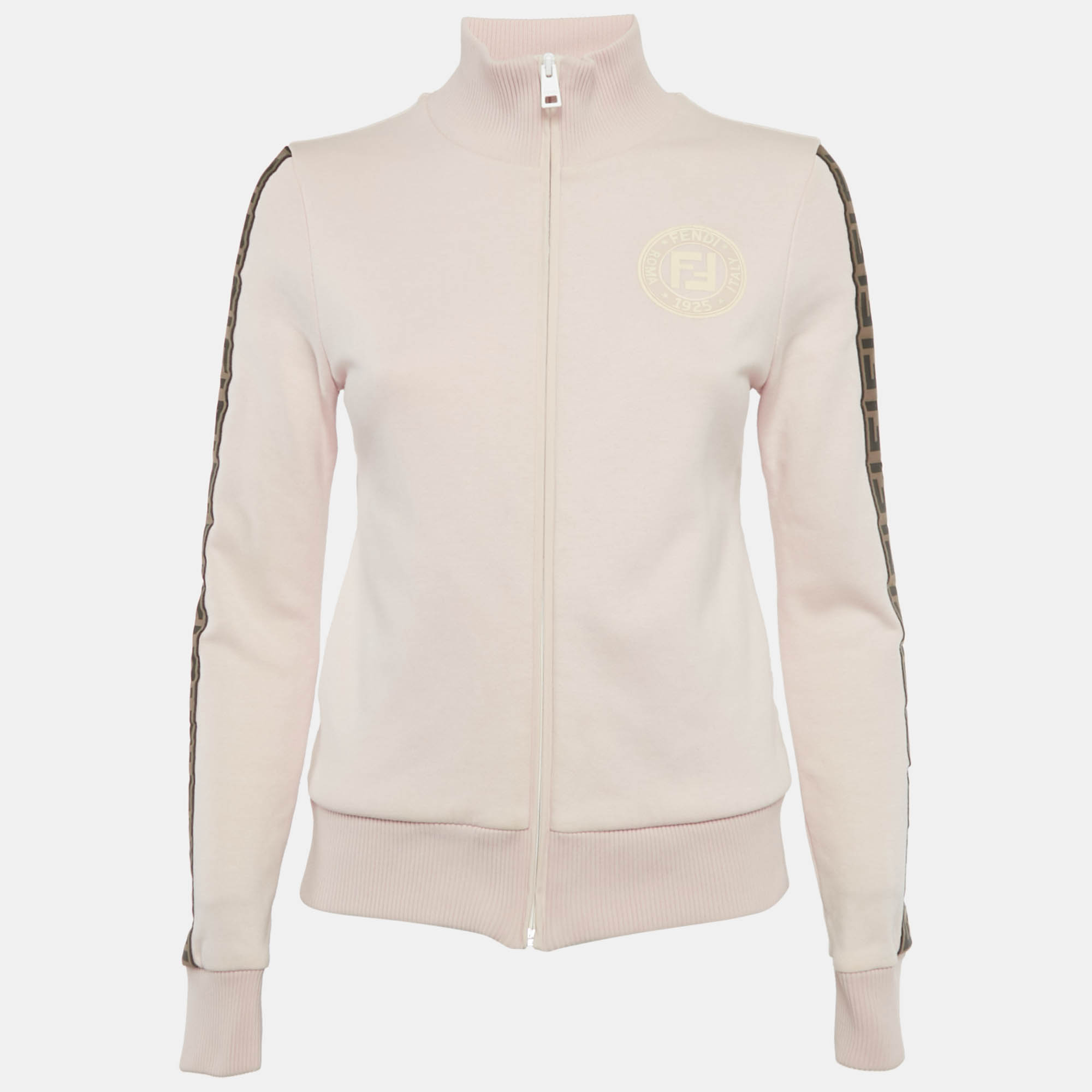 Pre-owned Fendi Pink Zucca Band Trim Cotton Zip-up Jacket S