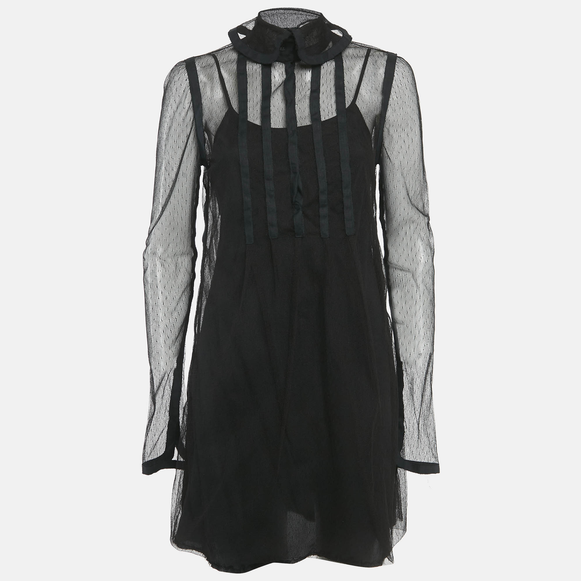 Pre-owned Fendi Black Mesh Mini Dress M