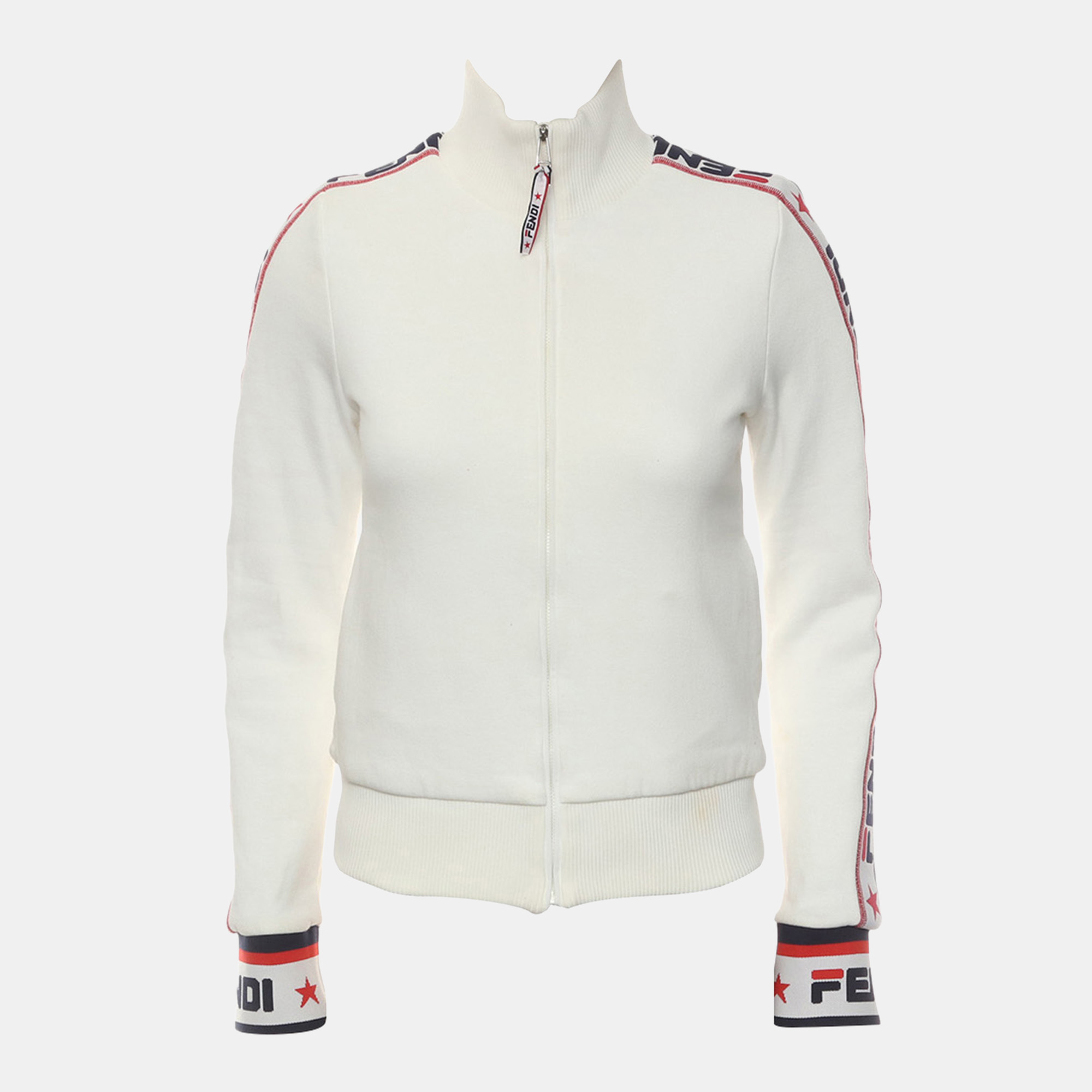 

Fendi White Logo Ribbon Trim Zip-Up Jacket S