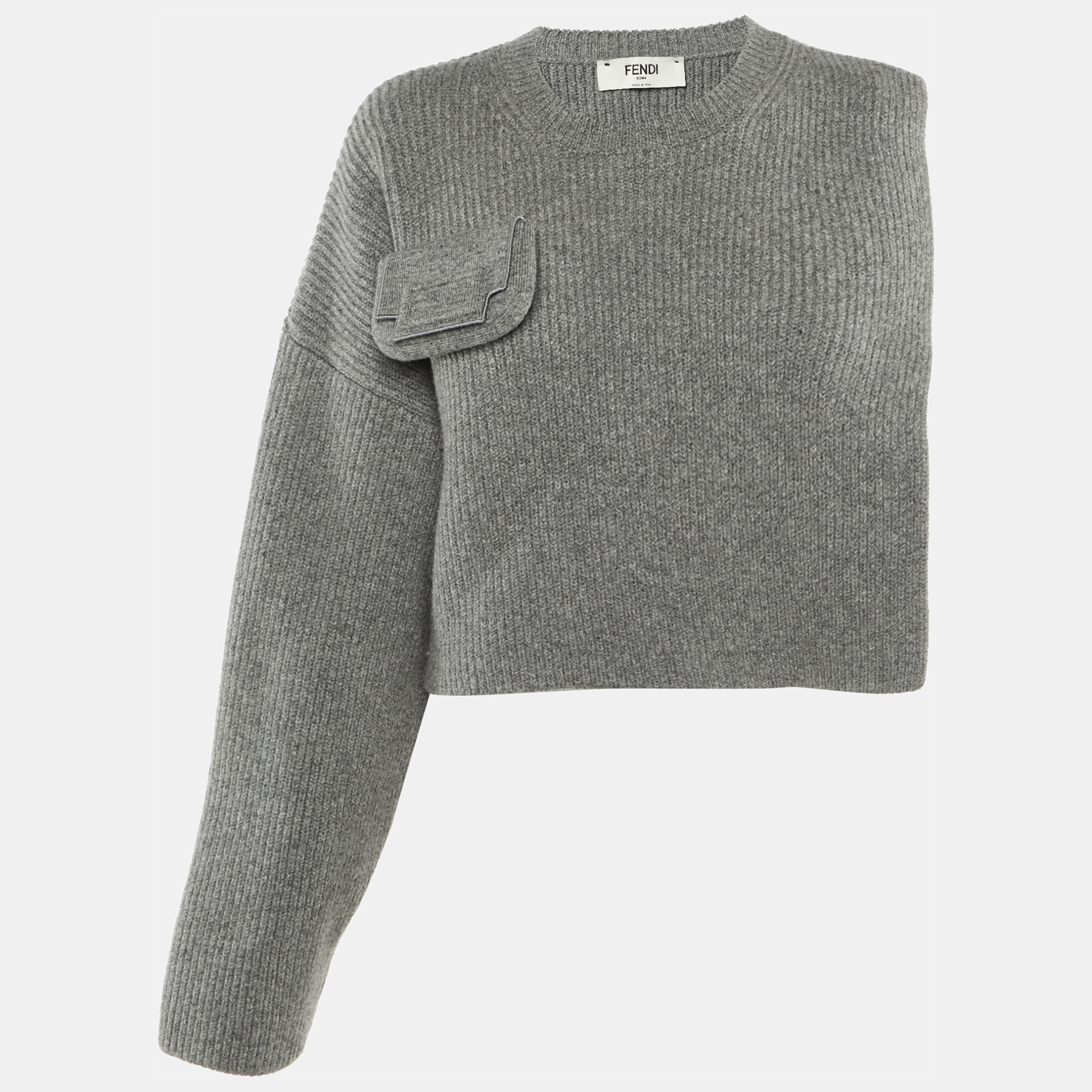 Pre-owned Fendi Grey Wool Overlay Jumper S/m In Gray