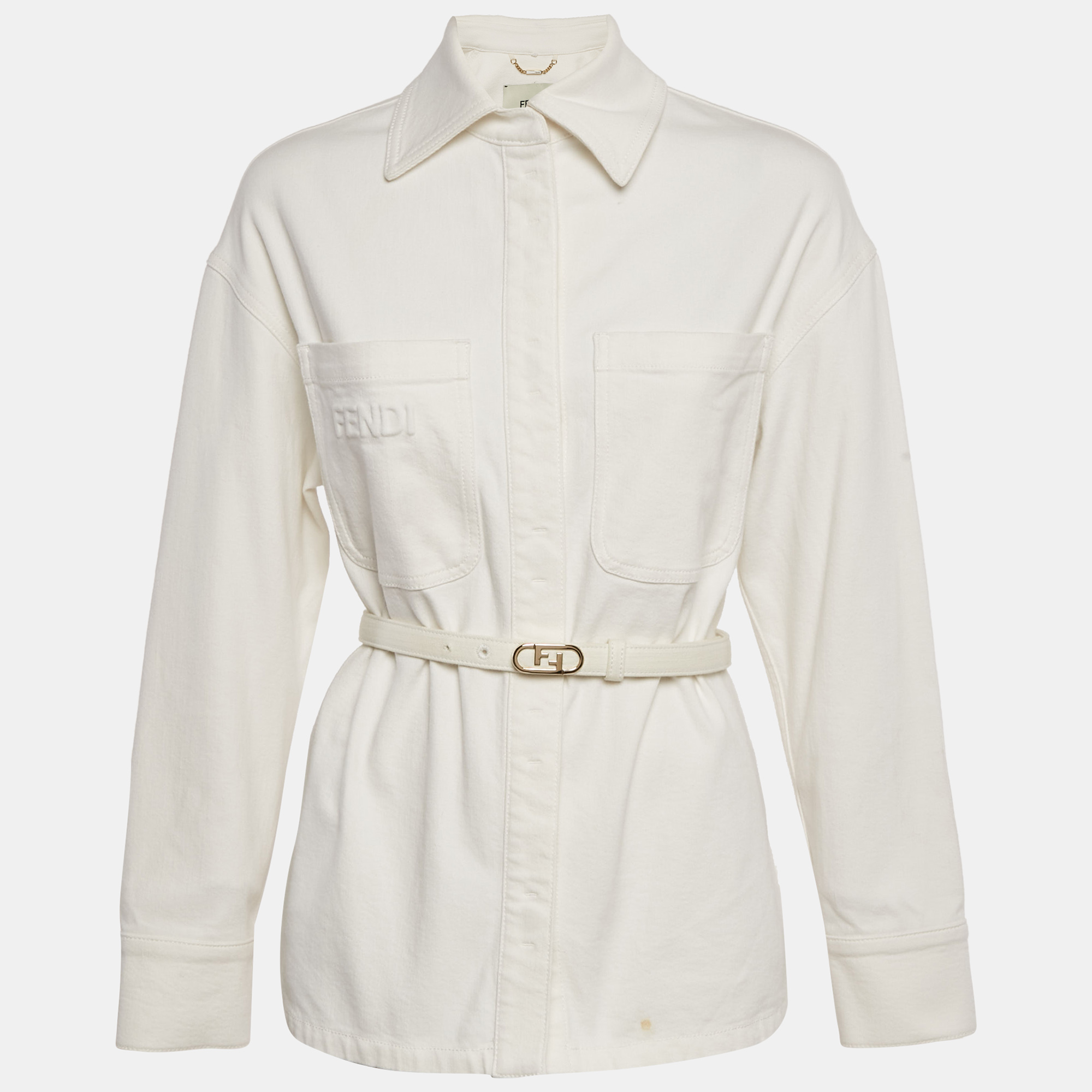 

Fendi White Denim Belted Denim Jacket XS, Black