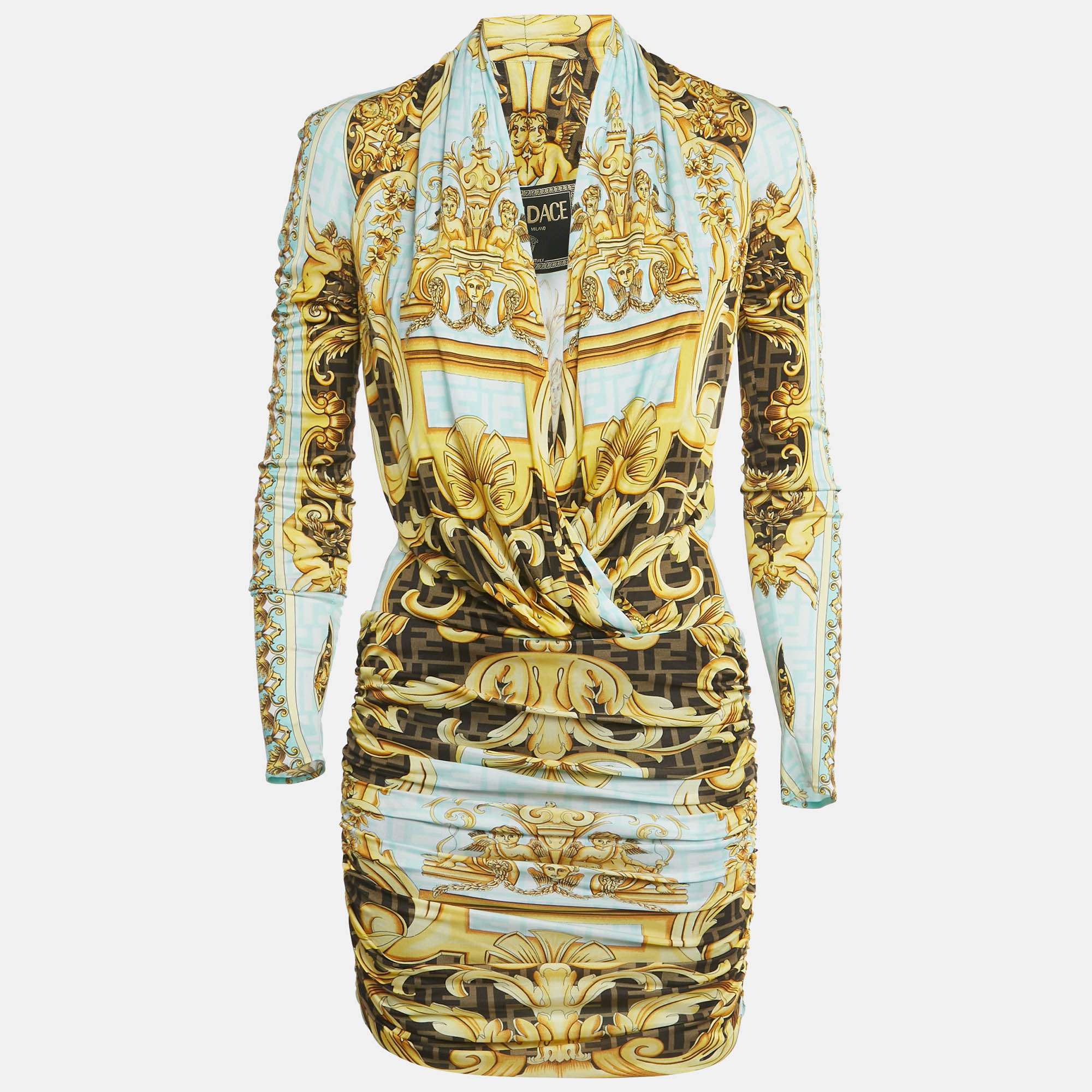 

Fendace Multicolor Baroque Print Jersey Bodysuit & Skirt Set M/S