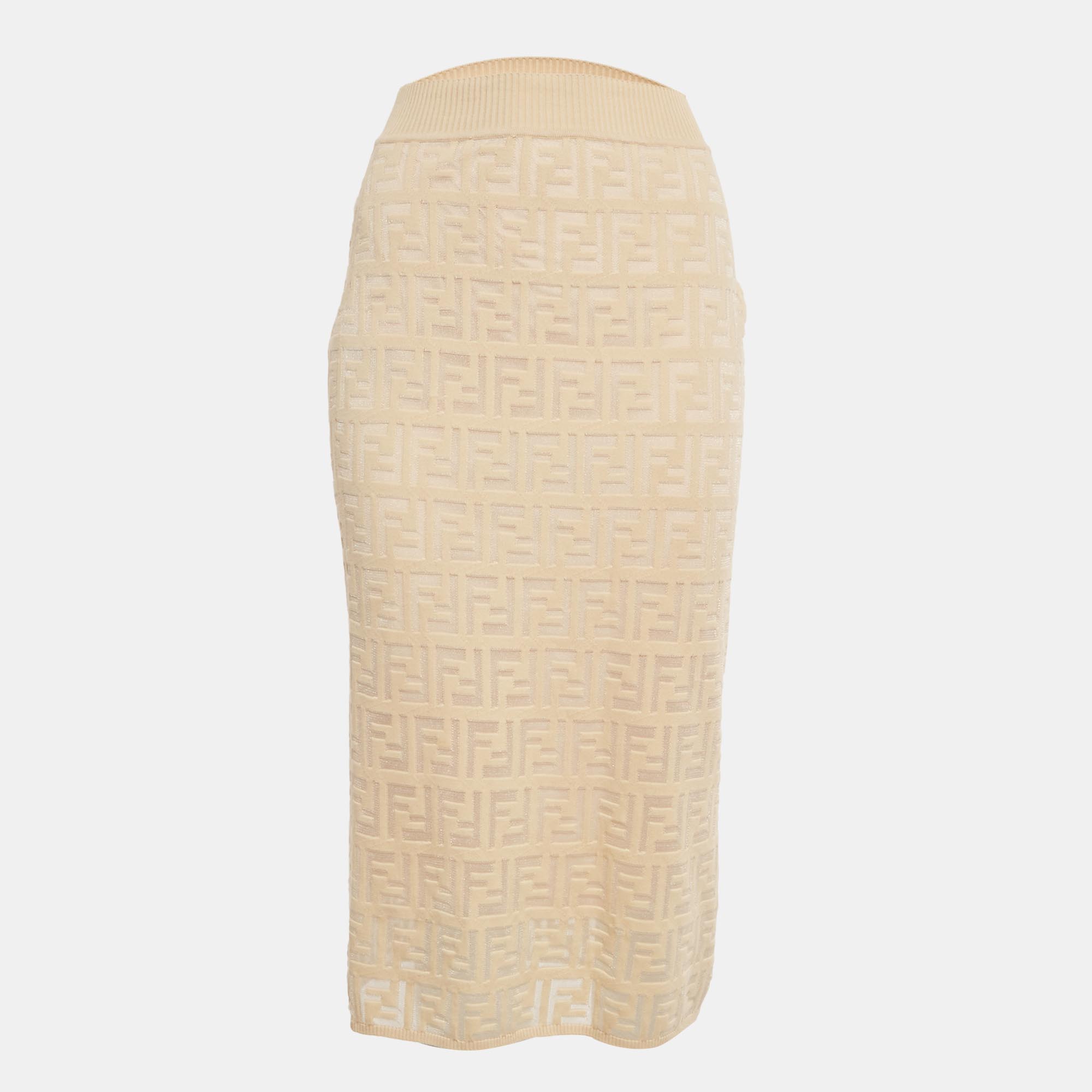 

Fendi Beige FF Stretch Knit Pencil Skirt M