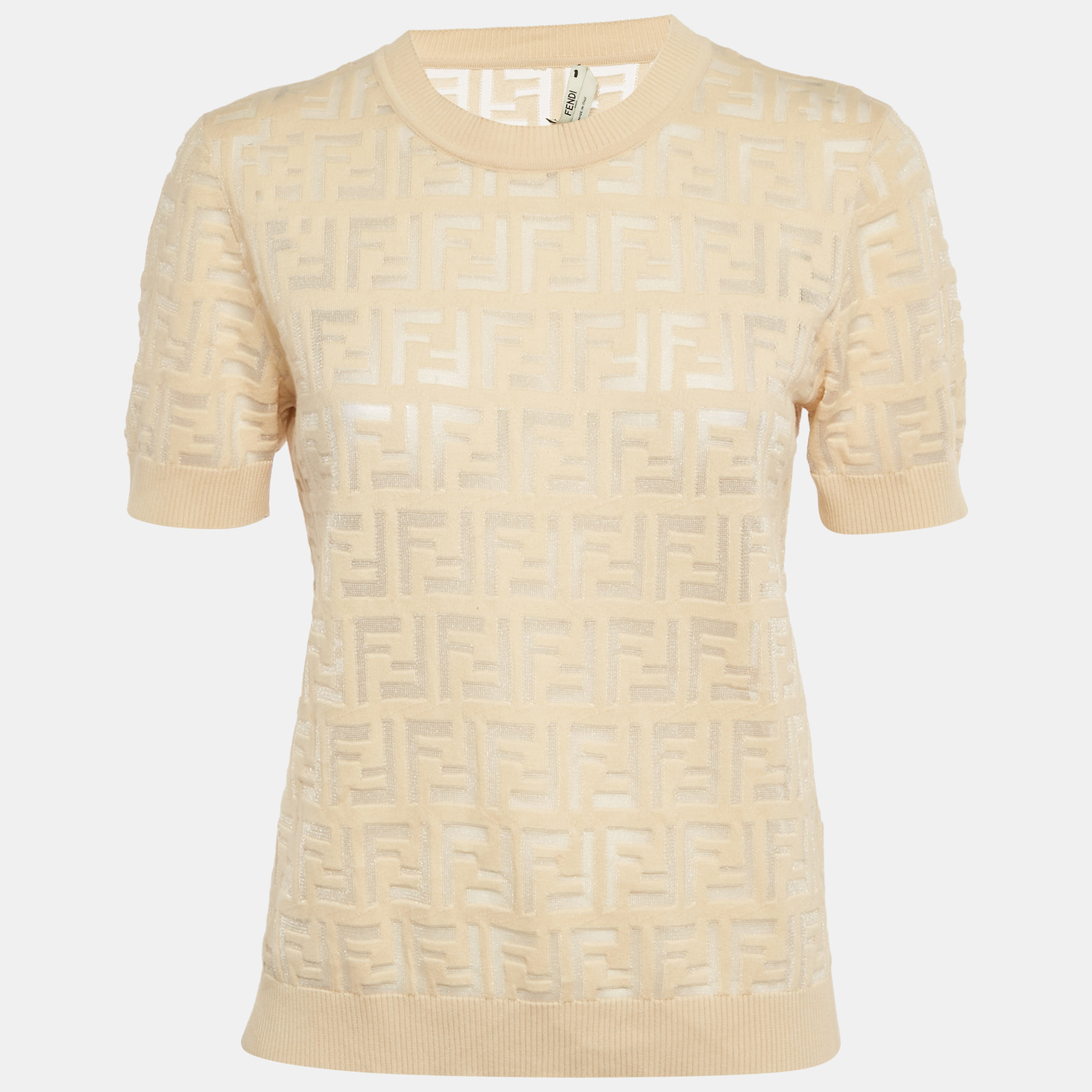 

Fendi Beige FF Stretch Knit Crewneck Top M