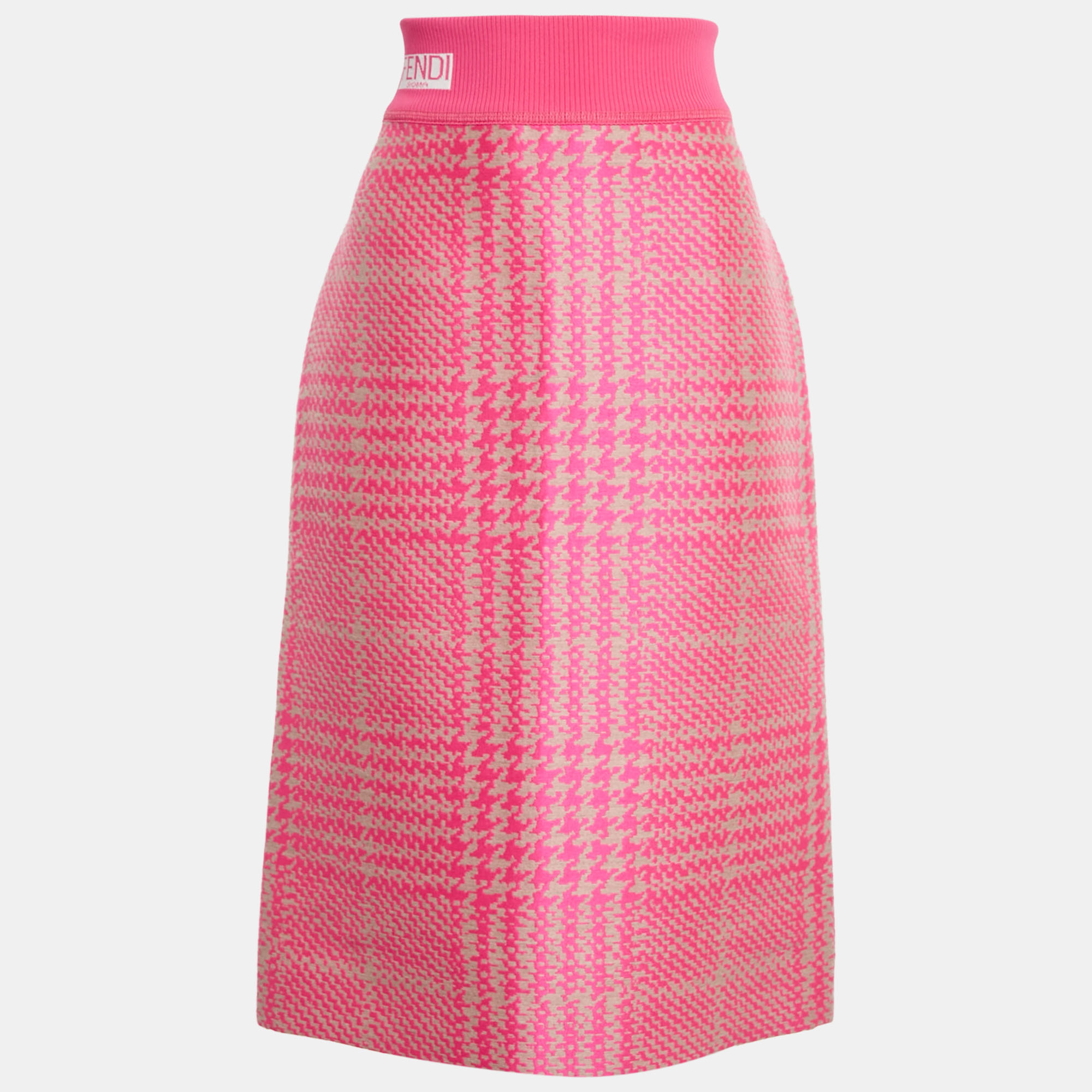 

Fendi Pink/Beige Jacquard Rib Waist Midi Skirt M