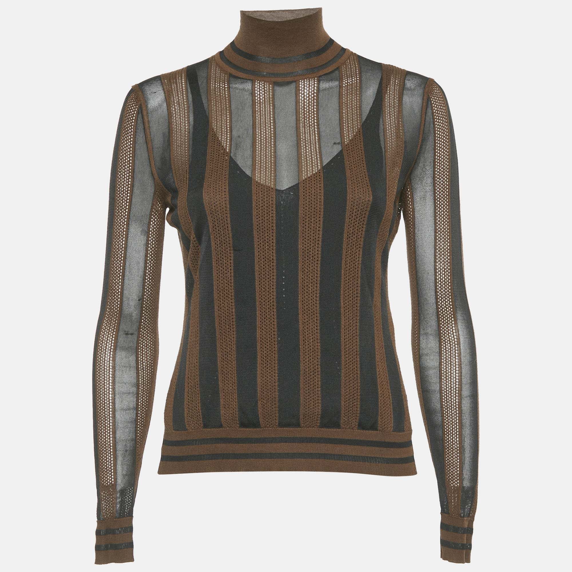 

Fendi Brown/Black Striped Knit Turtle Neck Top S