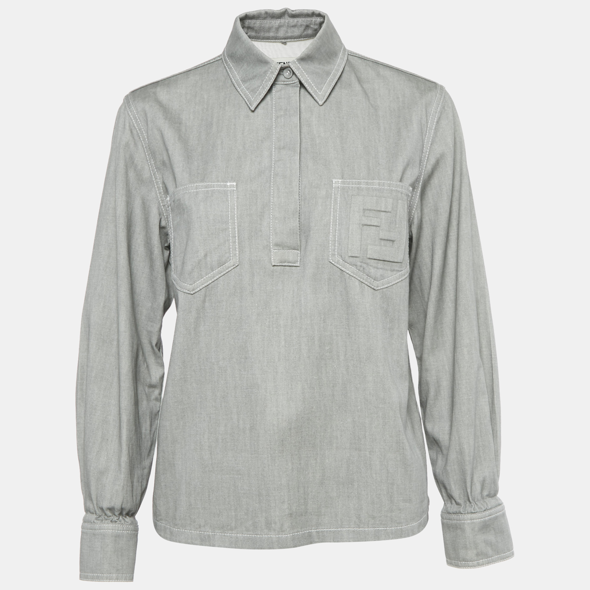

Fendi Grey FF Embossed Chambray Tunic XS