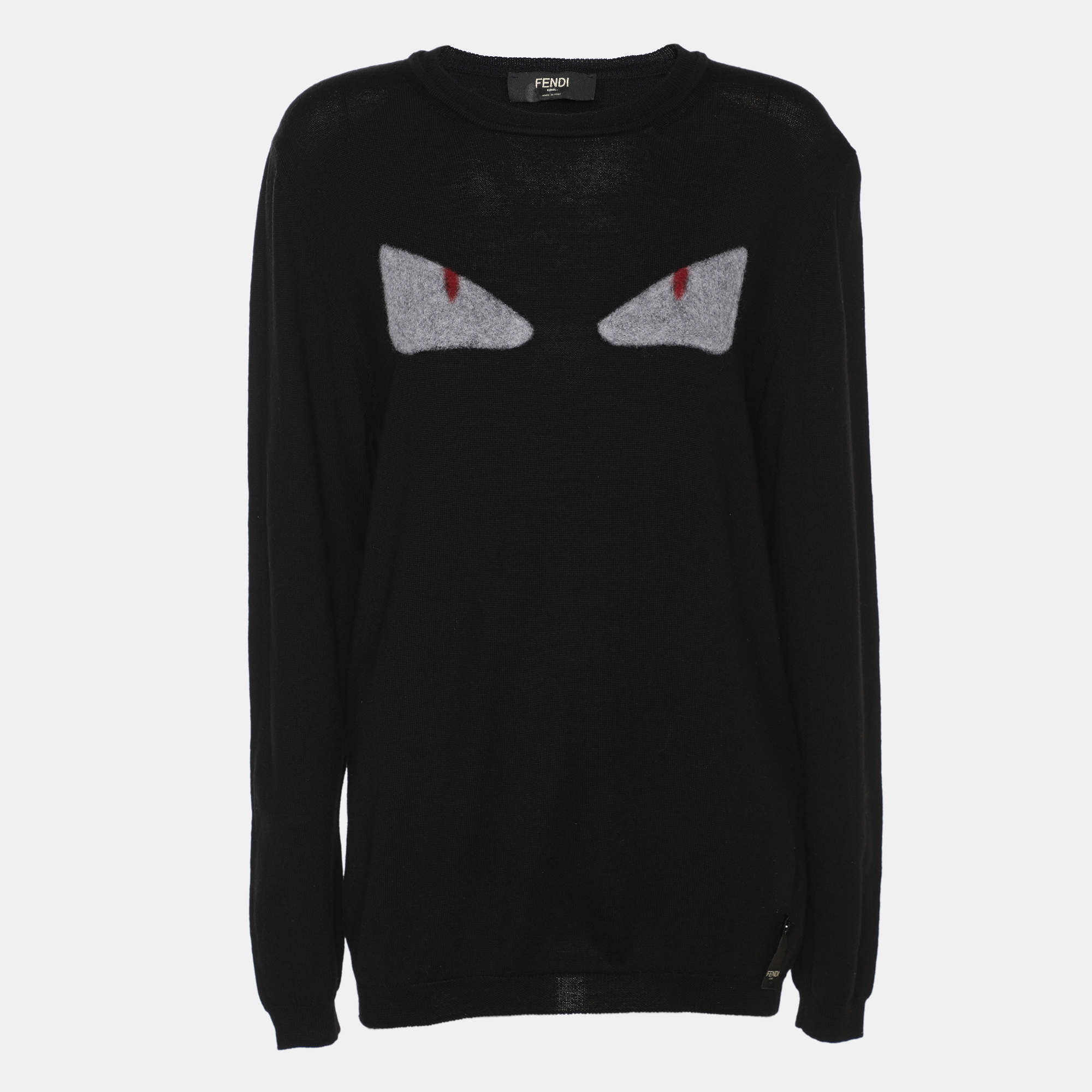 

Fendi Black Wool Monster Eye Applique Detail Sweatshirt L