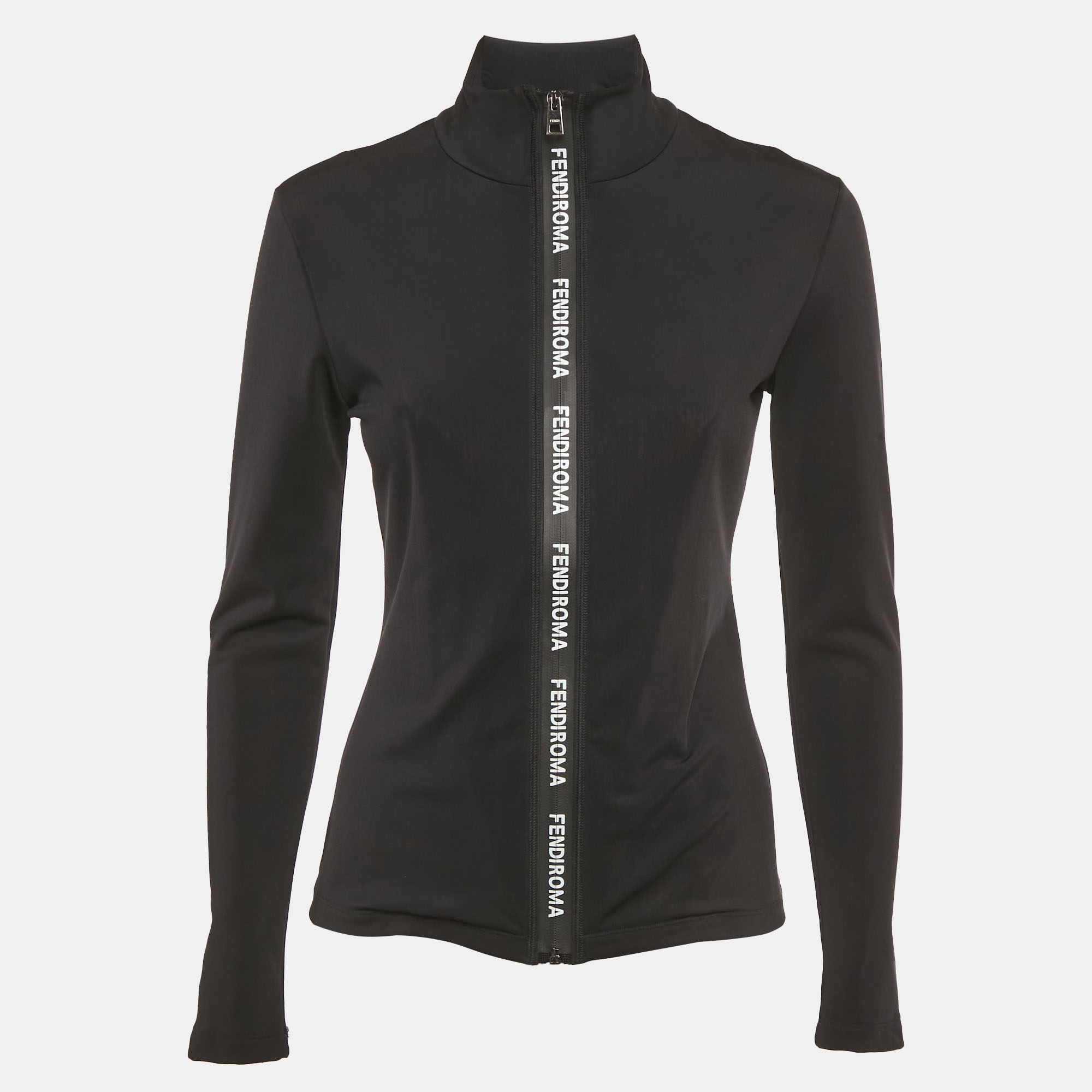 Click to view more detailed imagery on our partner's website Pre-owned Fendi Black Jersey Logo Band Zip-up Track Jacket S